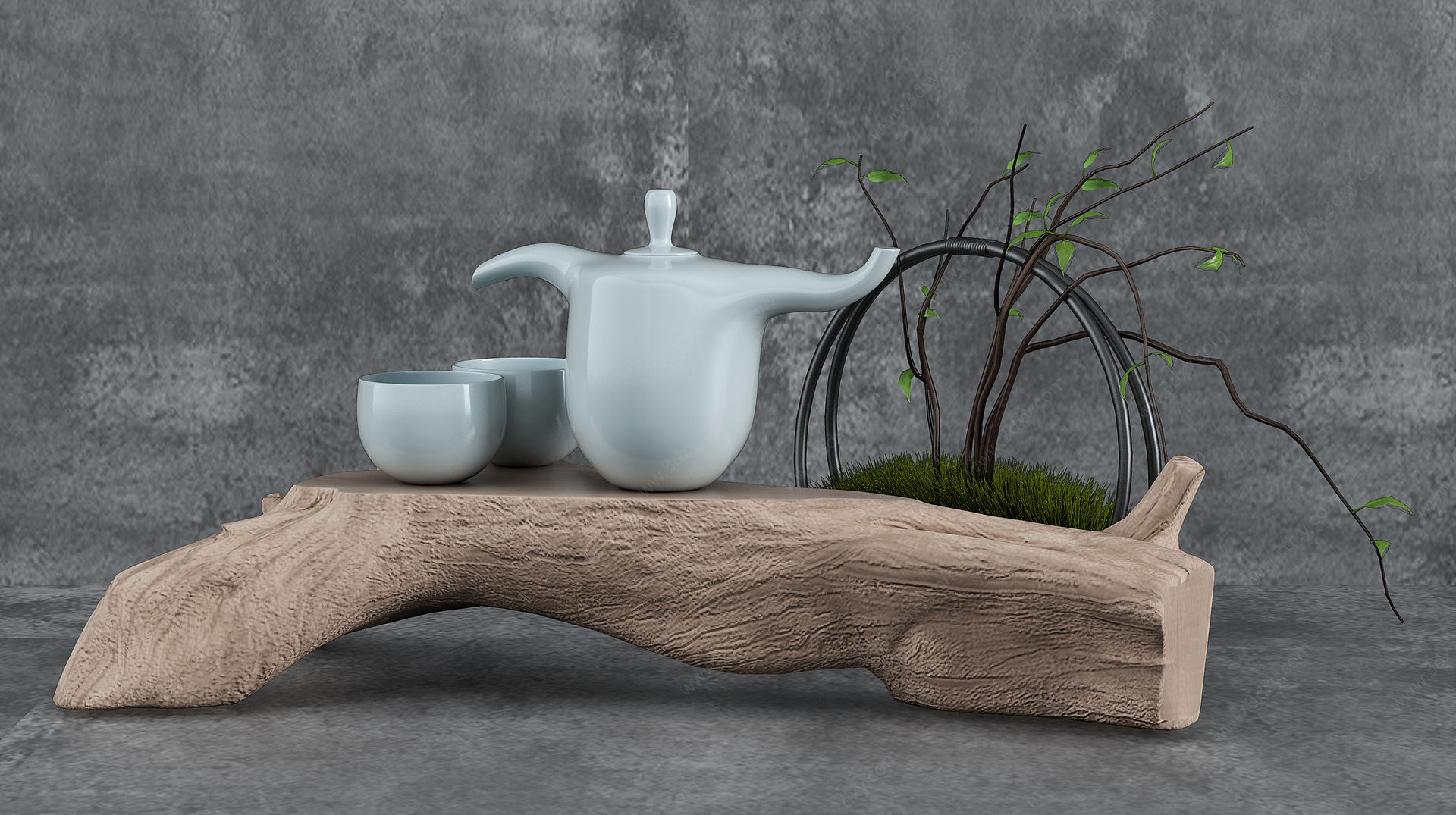 新中式茶台茶具3D模型