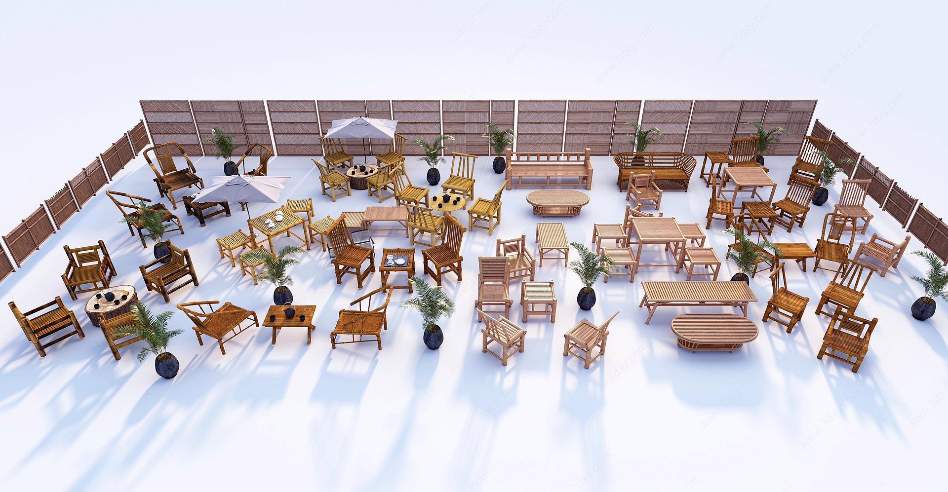 竹凳竹椅竹桌3D模型