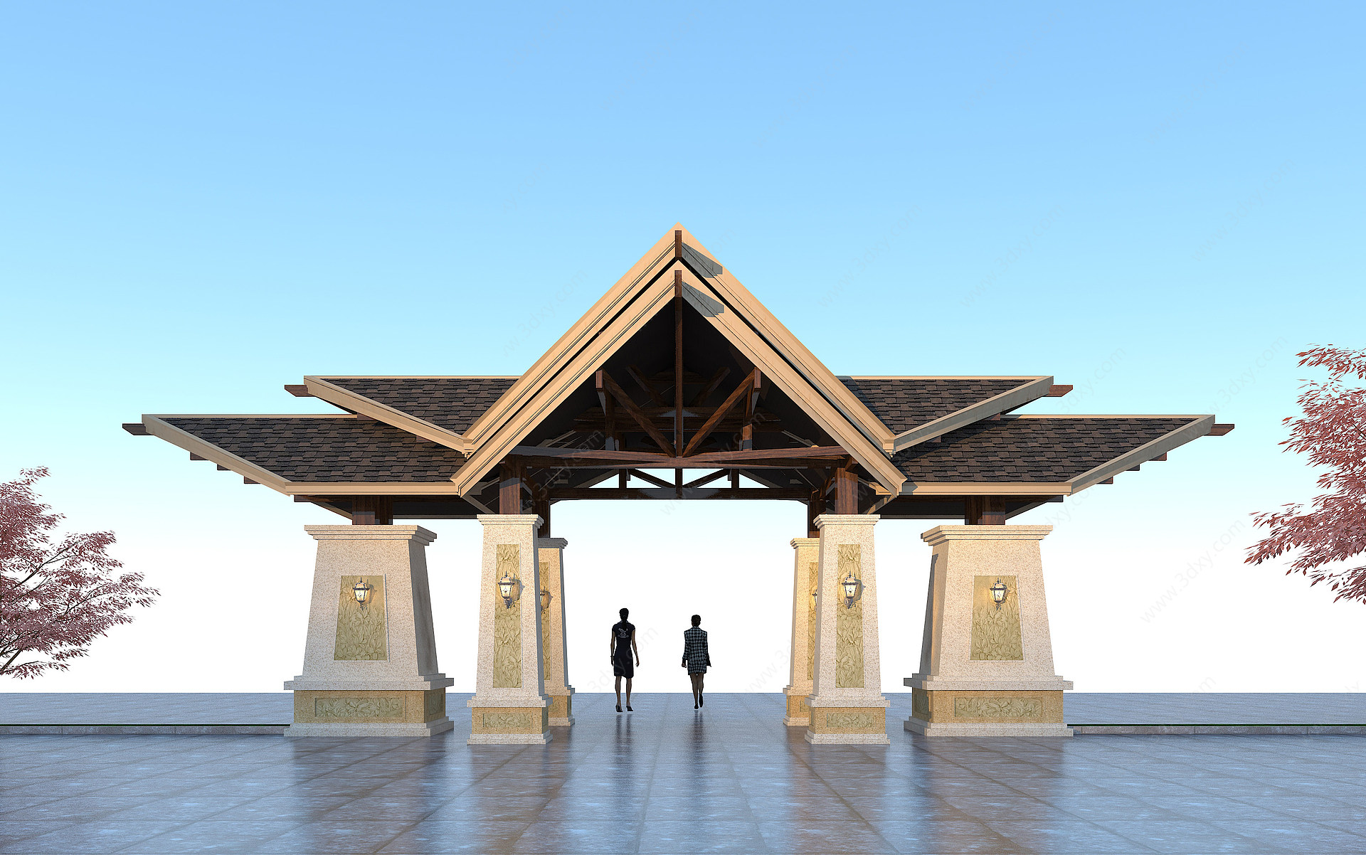 东南亚风格大门酒店3D模型
