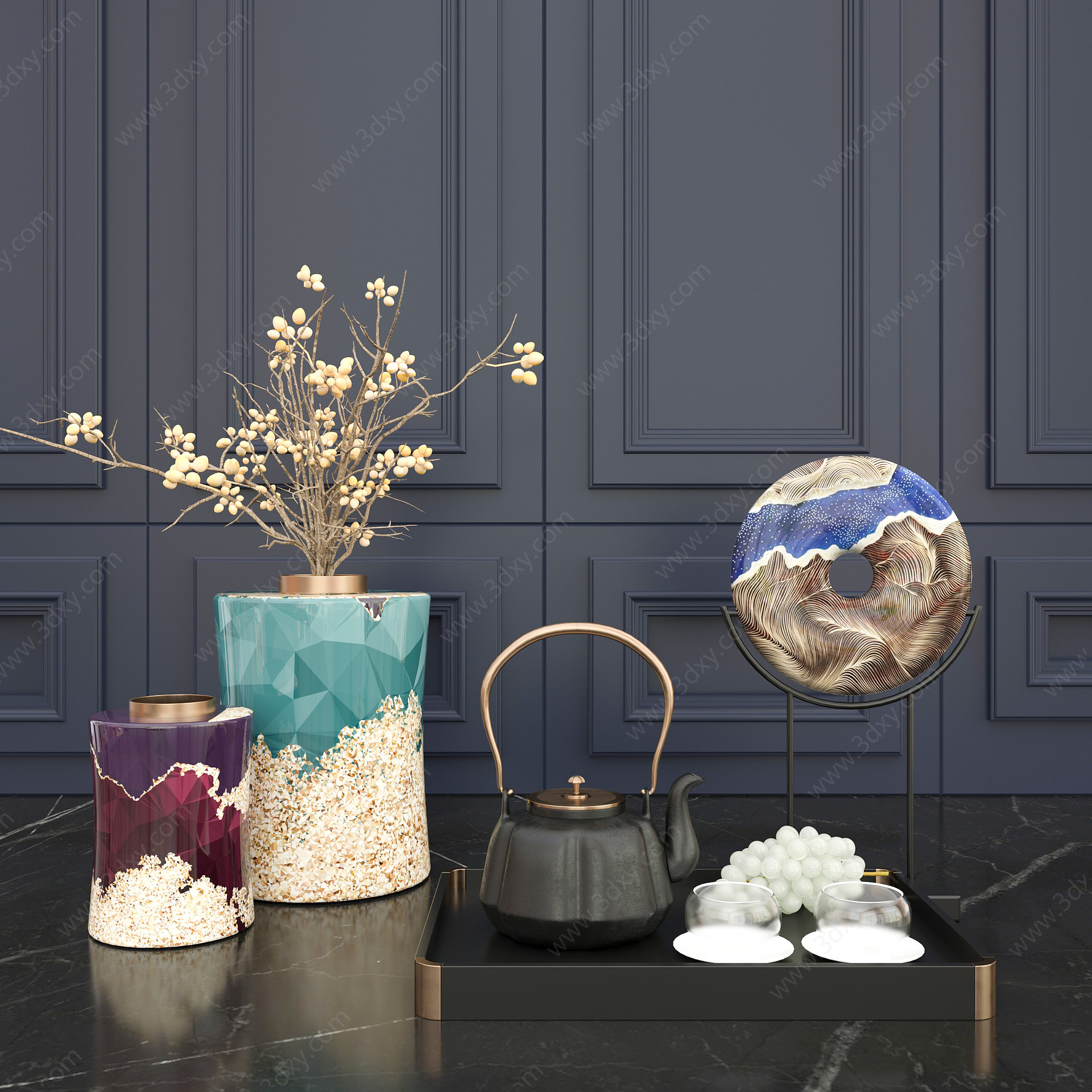 新中式装饰品茶壶花瓶3D模型