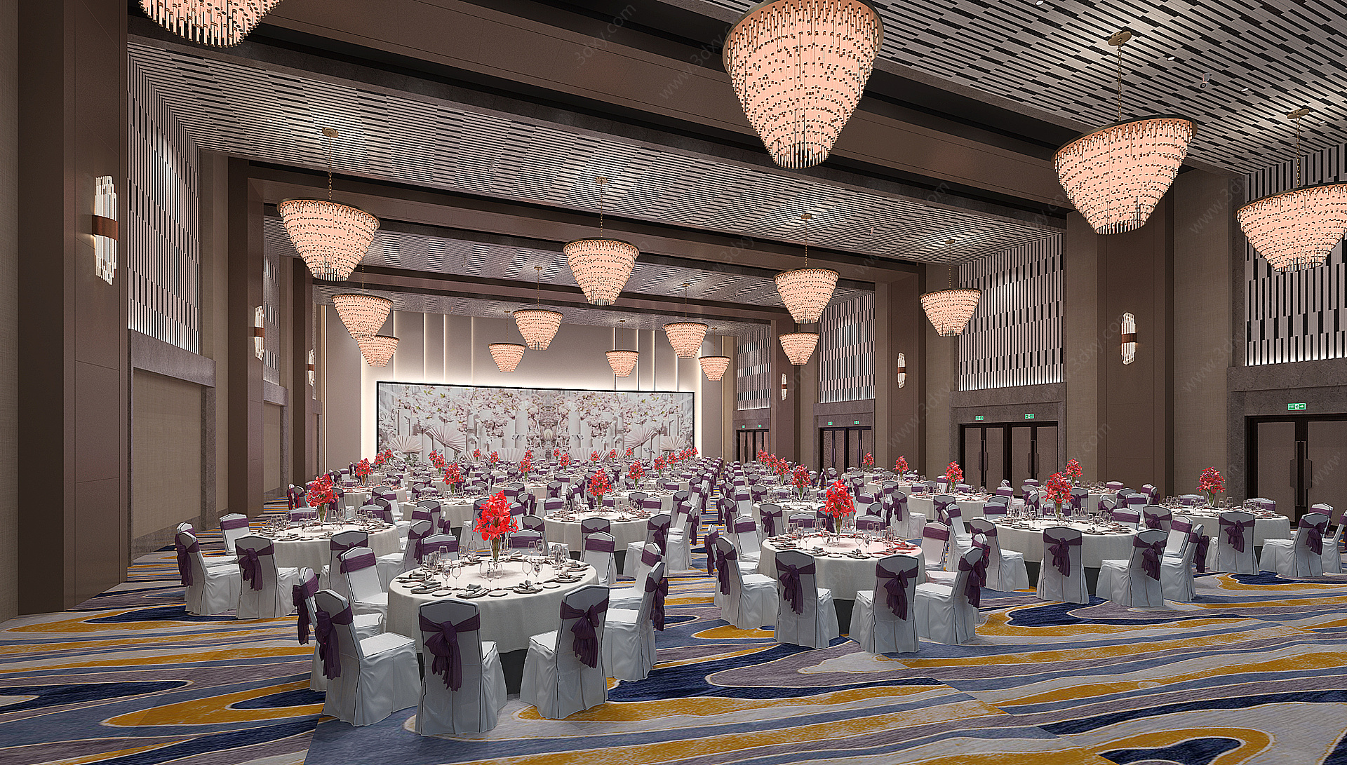 新中式宴会厅多功能厅3D模型