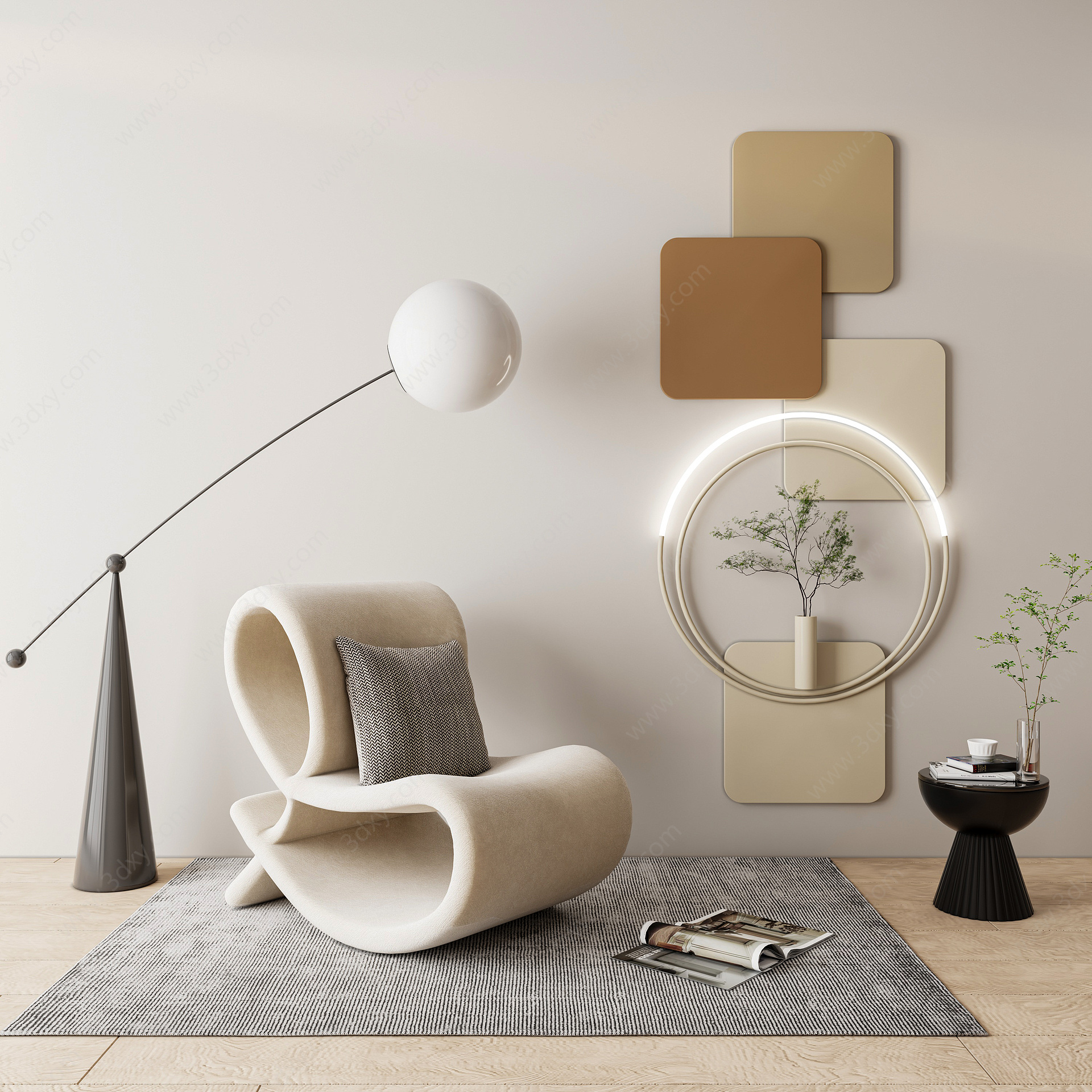 奶油风墙饰挂件休闲椅3D模型