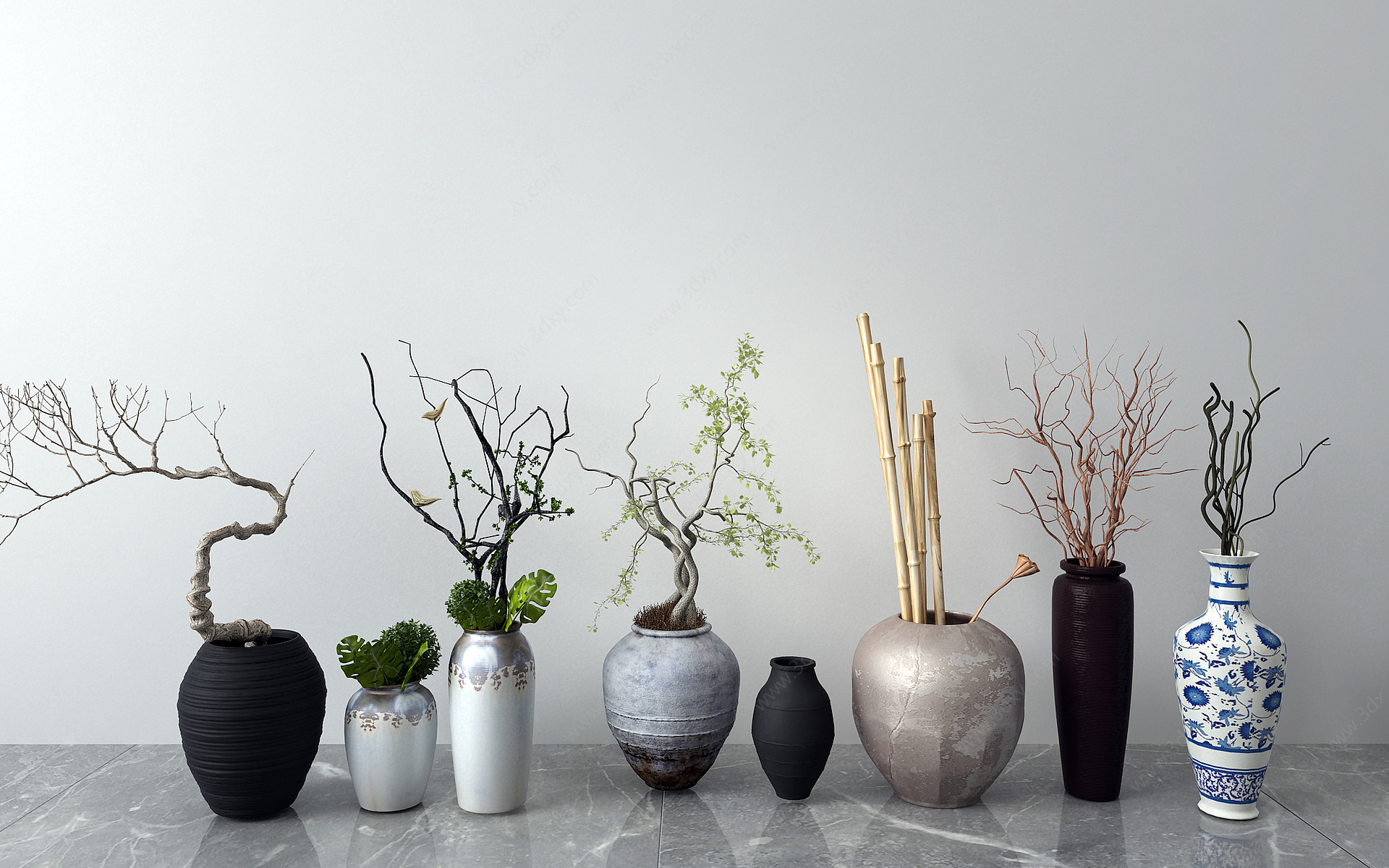 新中式陶罐盆栽3D模型
