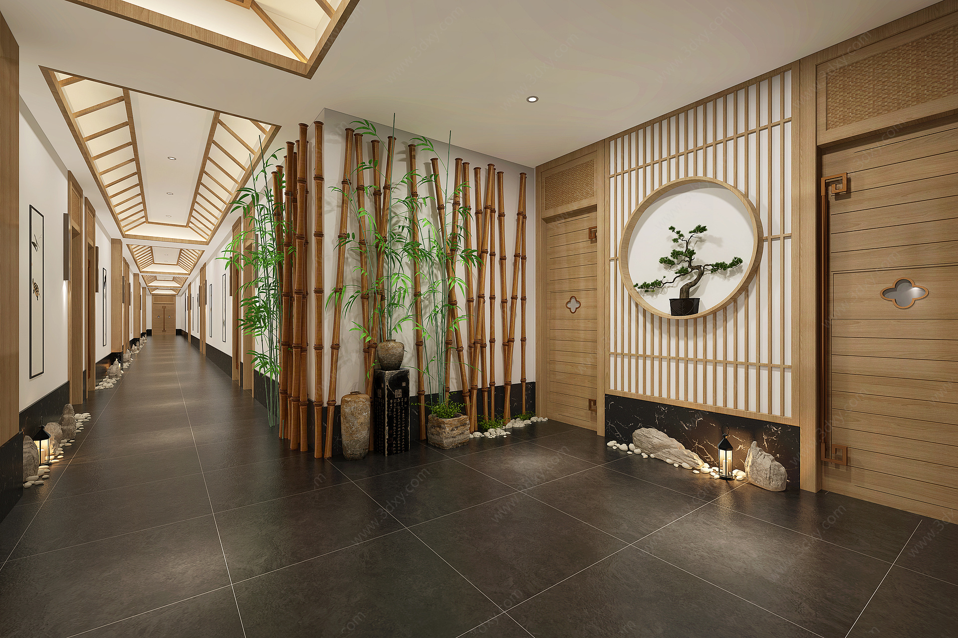 新中式酒店玄关过道3D模型