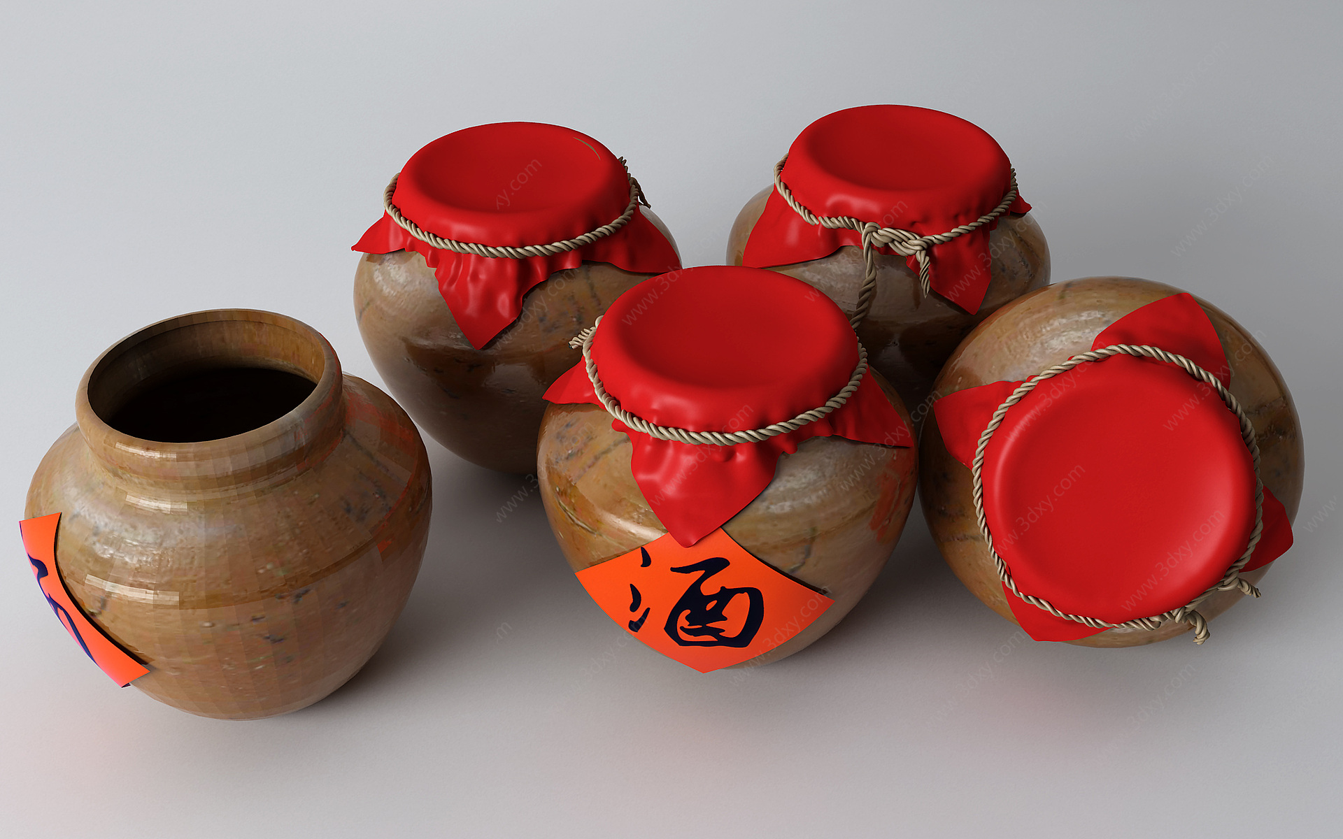 中式酒坛酒水3D模型
