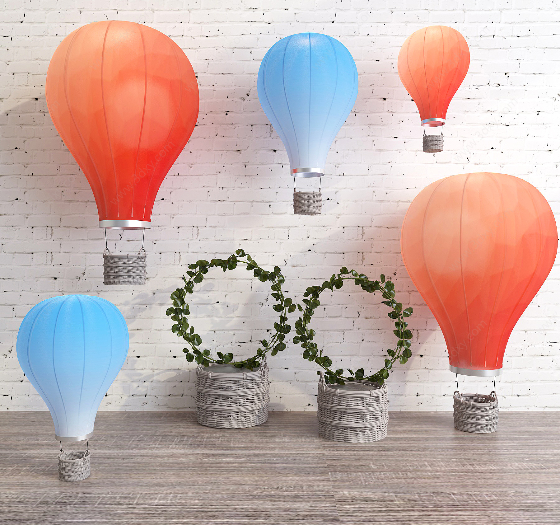 现代热气球装饰摆件3D模型