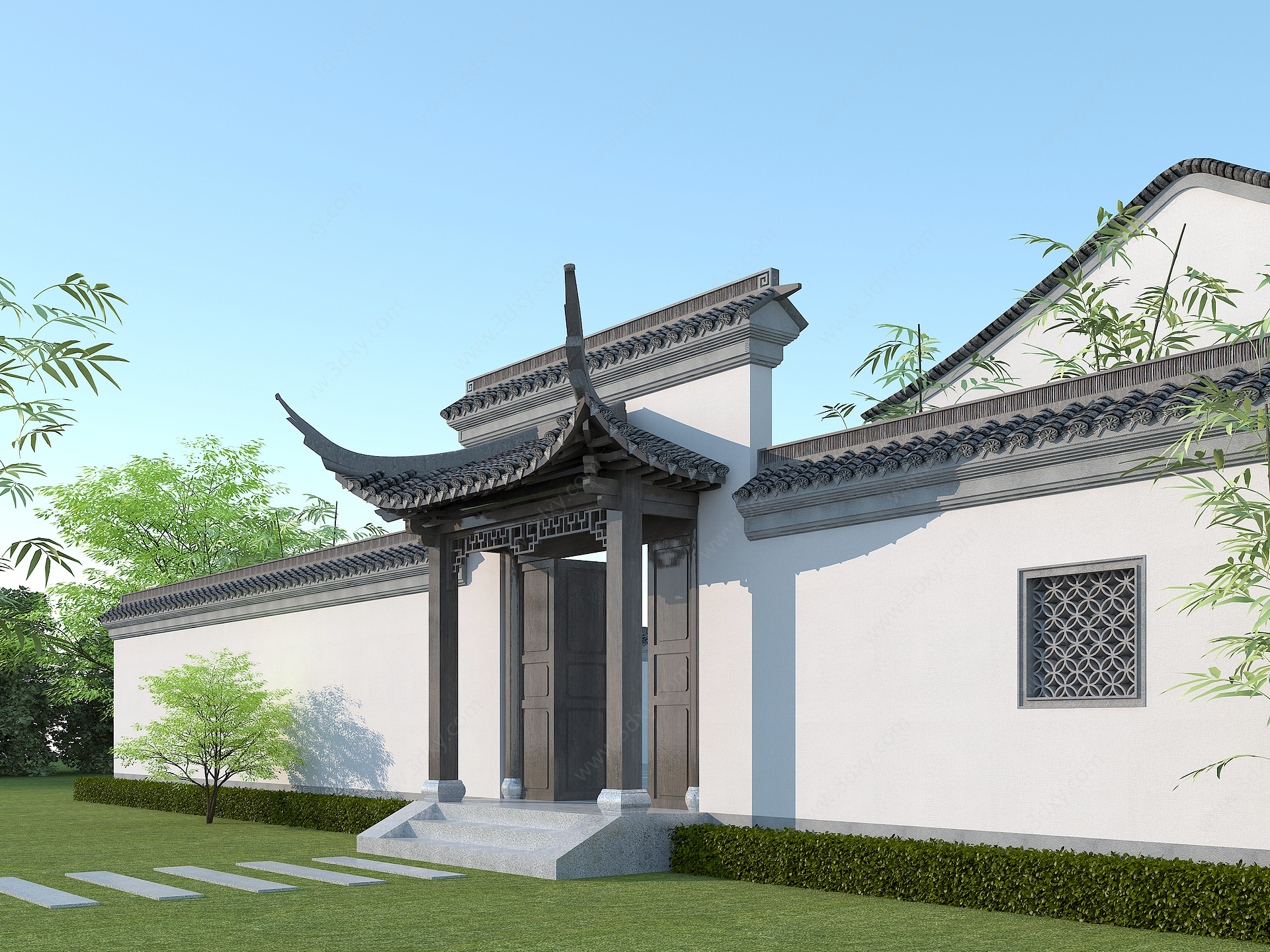 中式门头徽派建筑3D模型