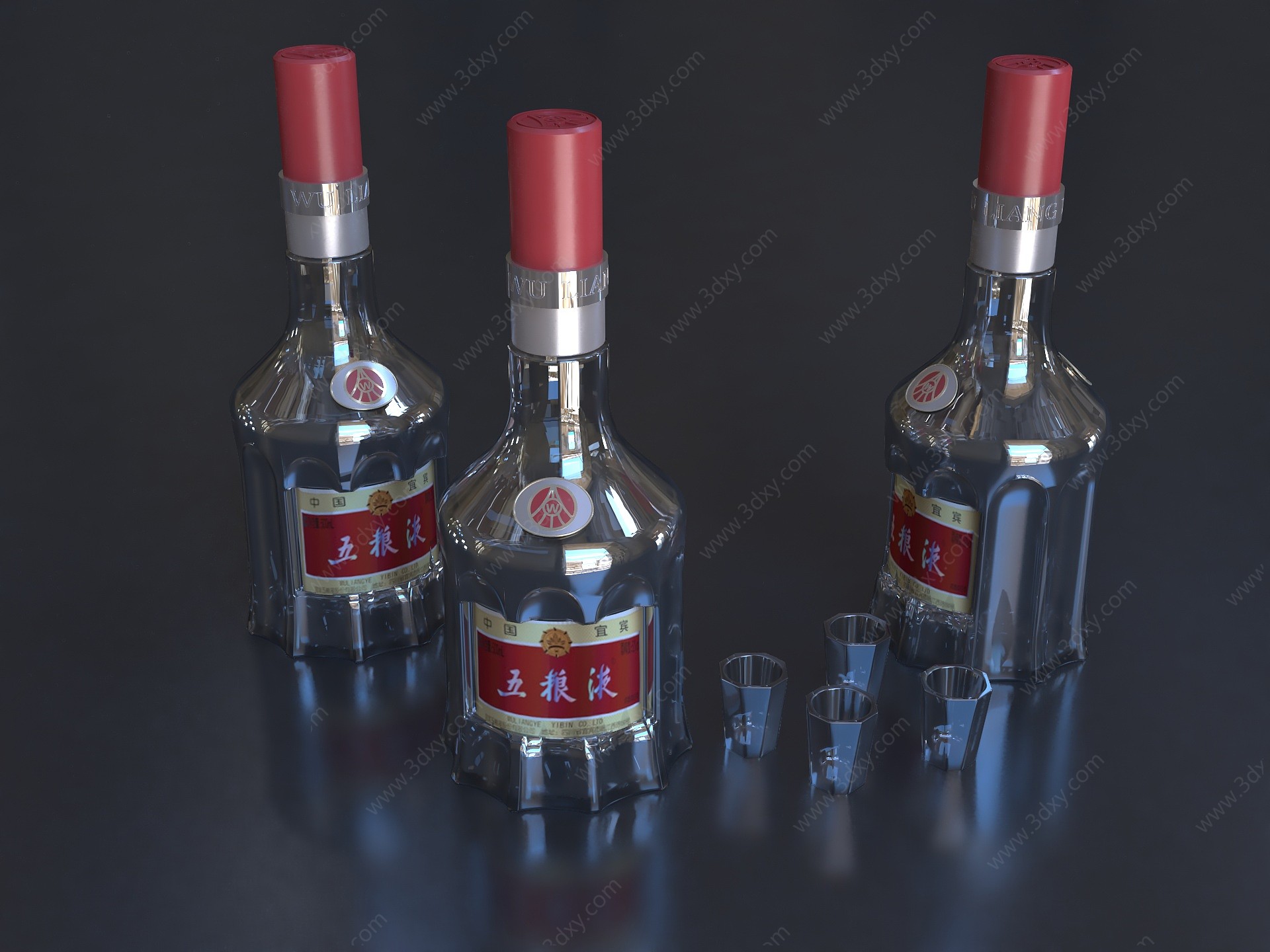 现代五粮液酒瓶3D模型