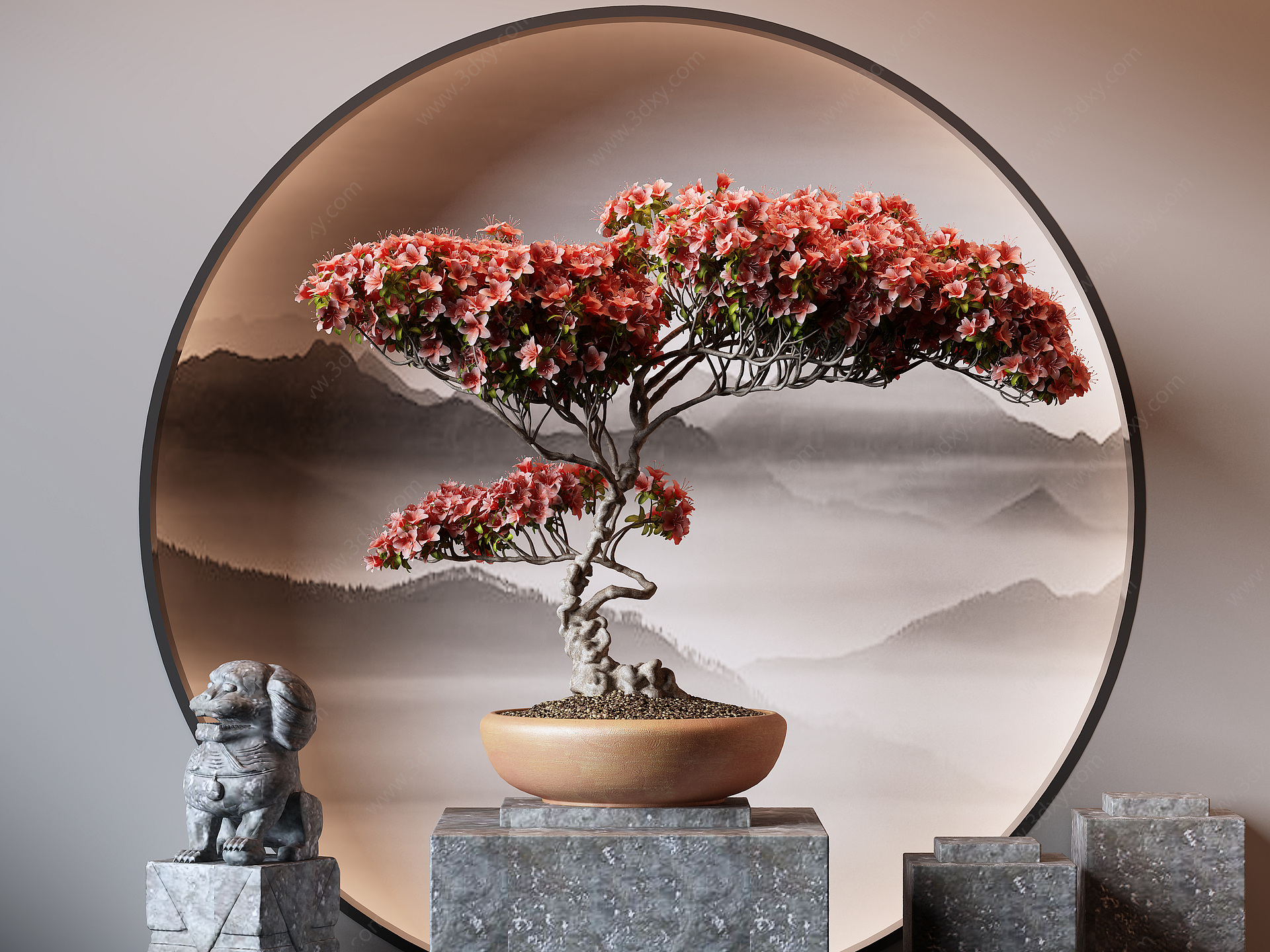 新中式盆景石狮子3D模型