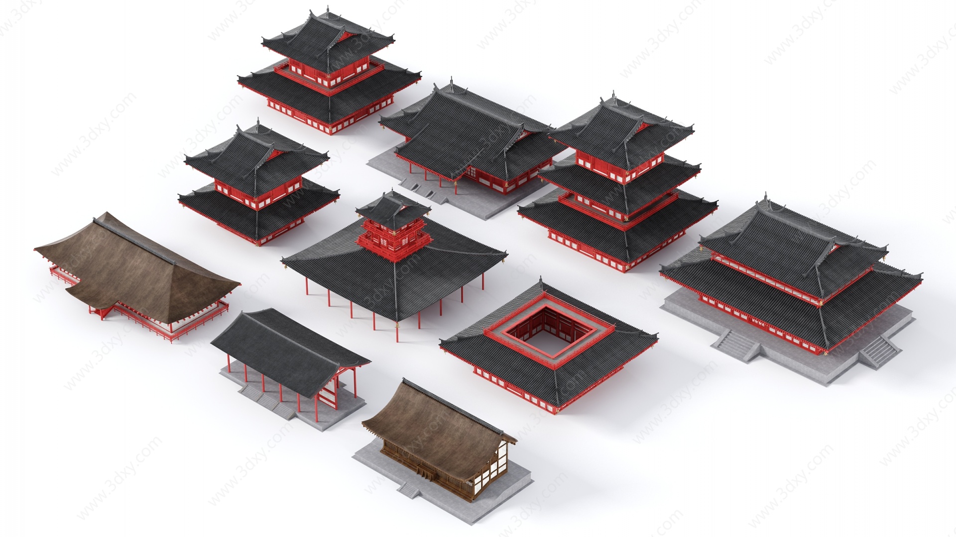 日式古城建筑3D模型