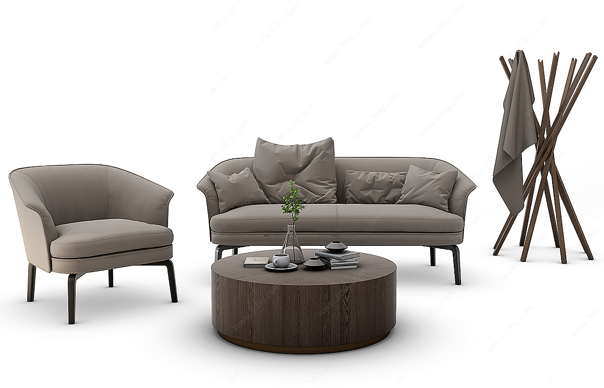 现代沙发茶几衣架3D模型
