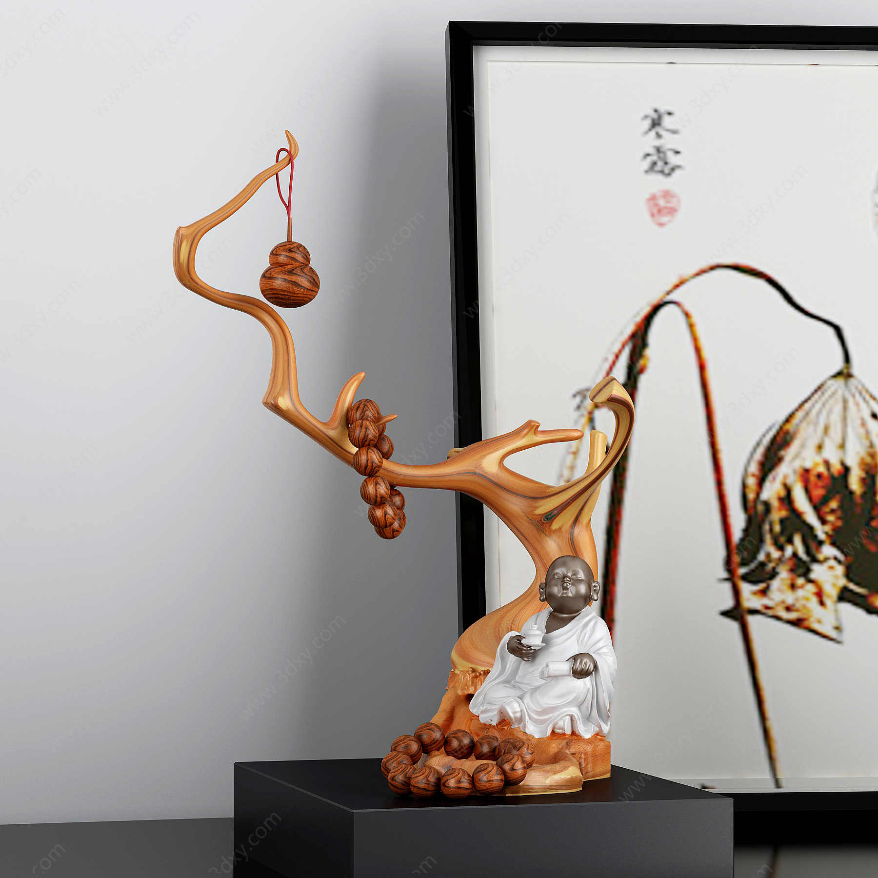 新中式木雕艺术摆件3D模型