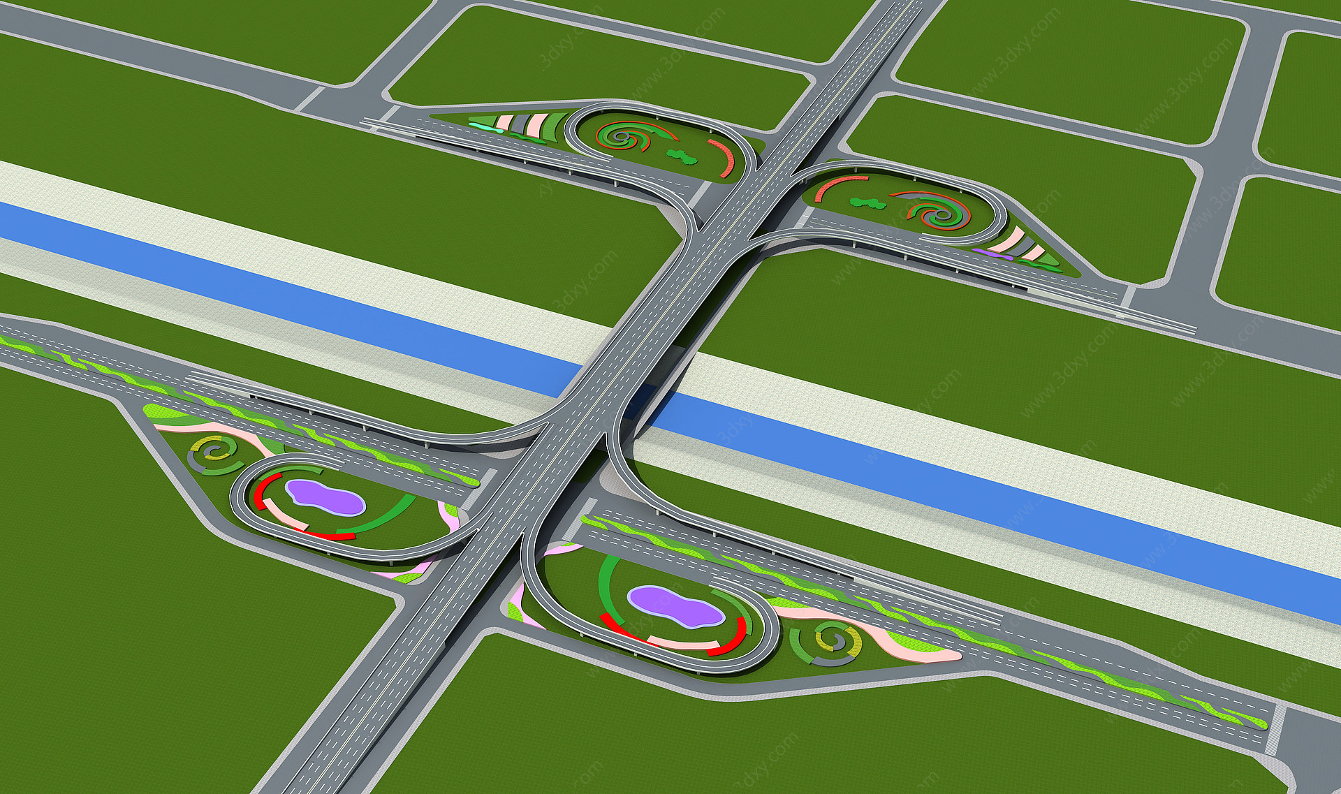现代立交桥现代道路3D模型