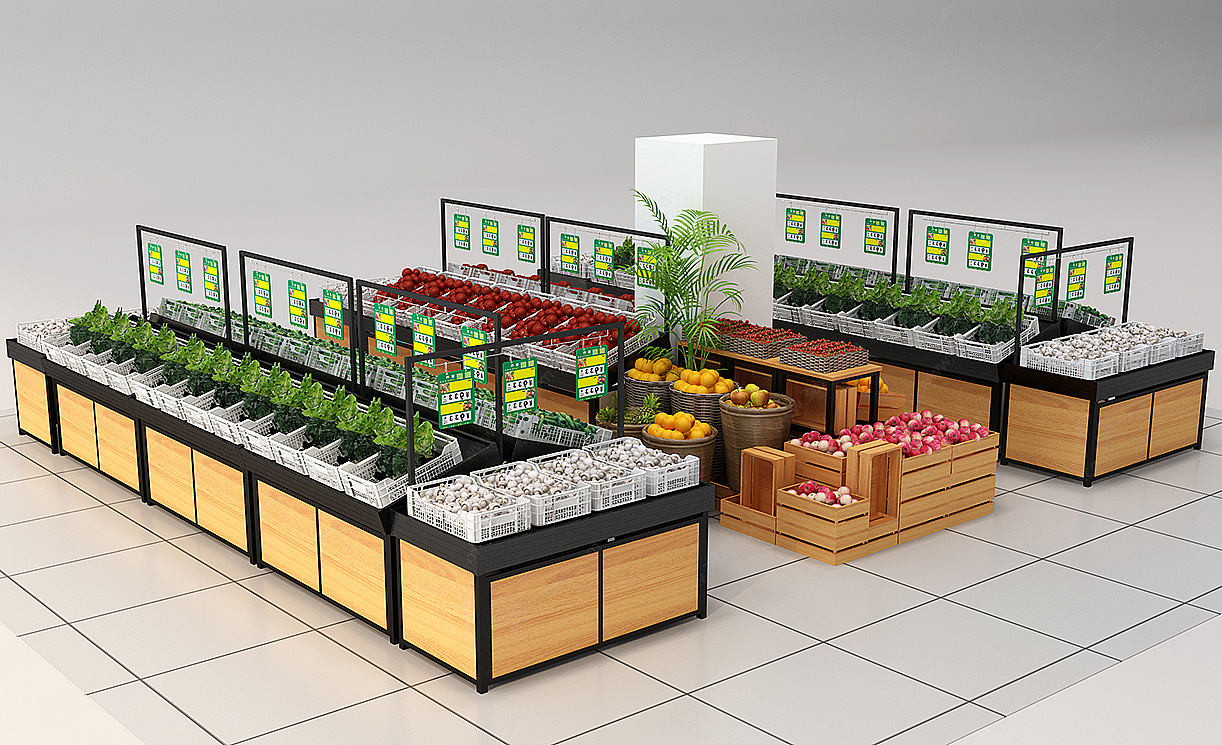 现代生鲜超市水货蔬菜货架3D模型