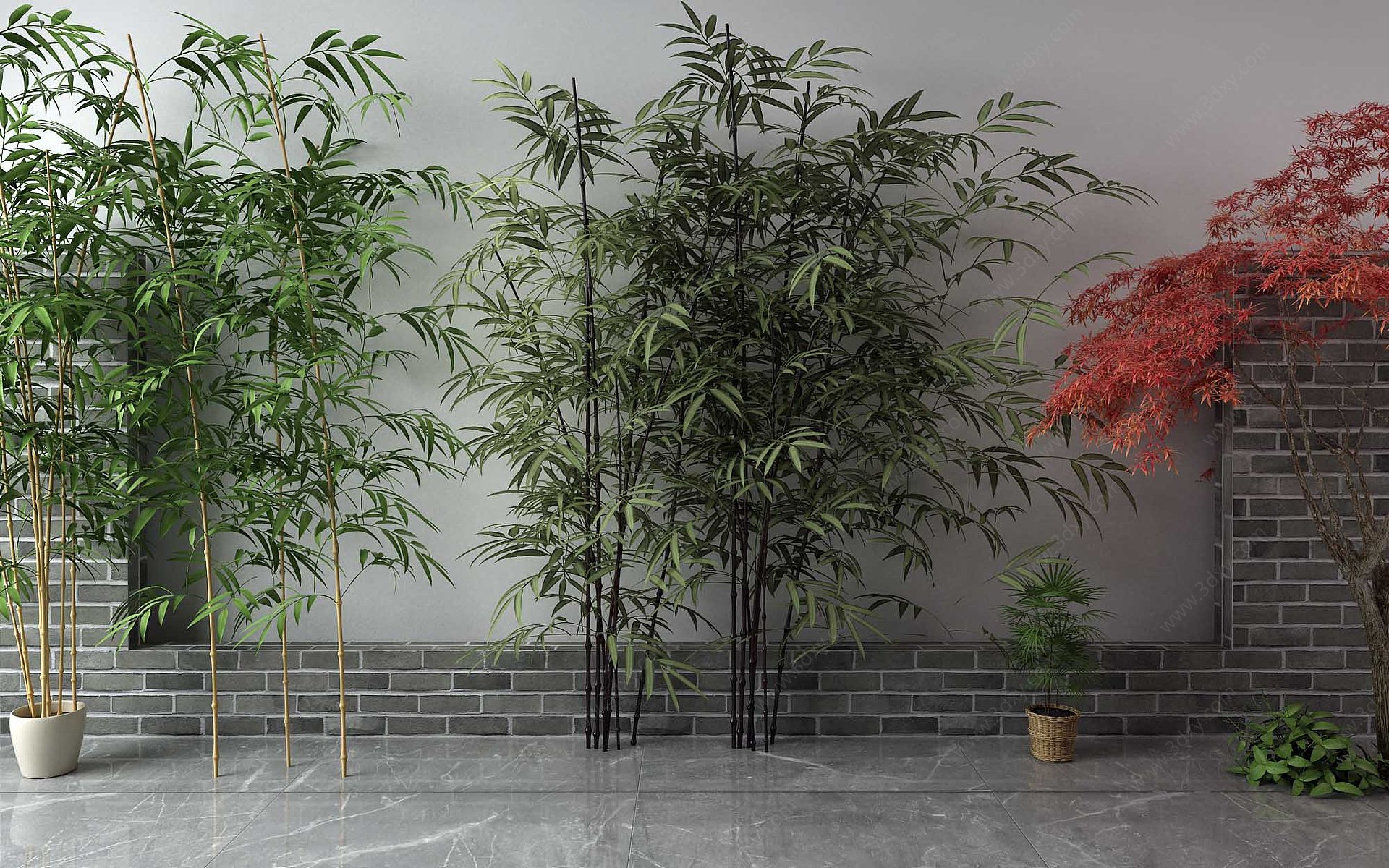 新中式竹子红枫3D模型