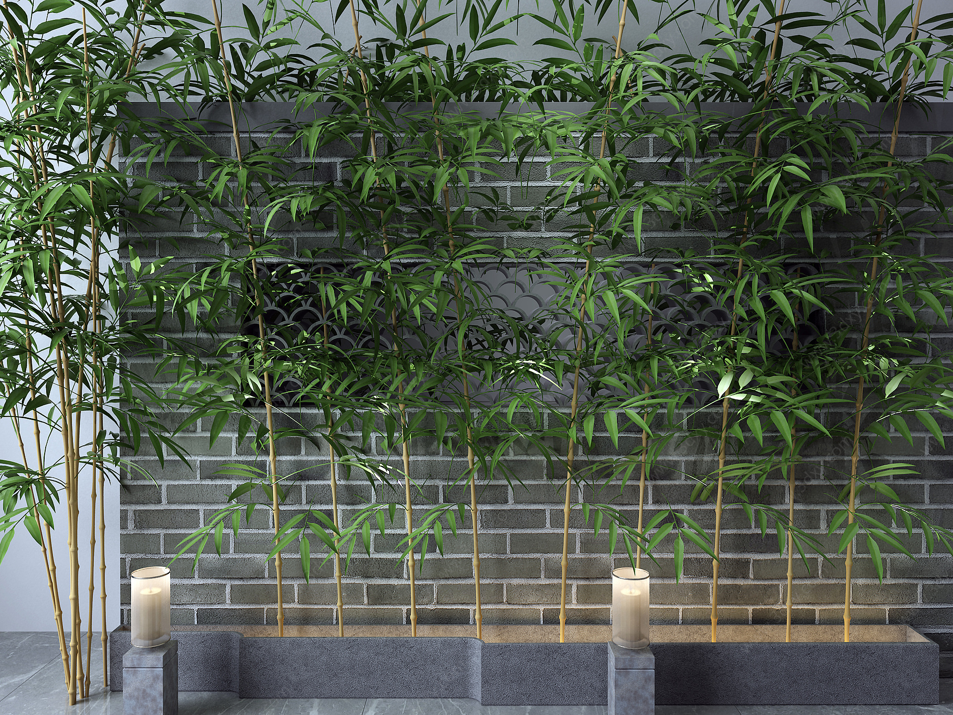 新中式竹子砖墙3D模型
