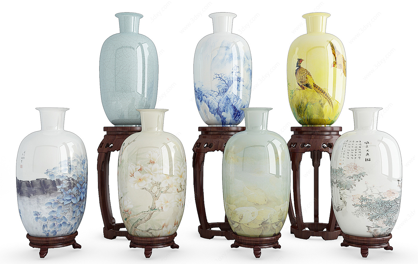 中式陶瓷花瓶组合3D模型