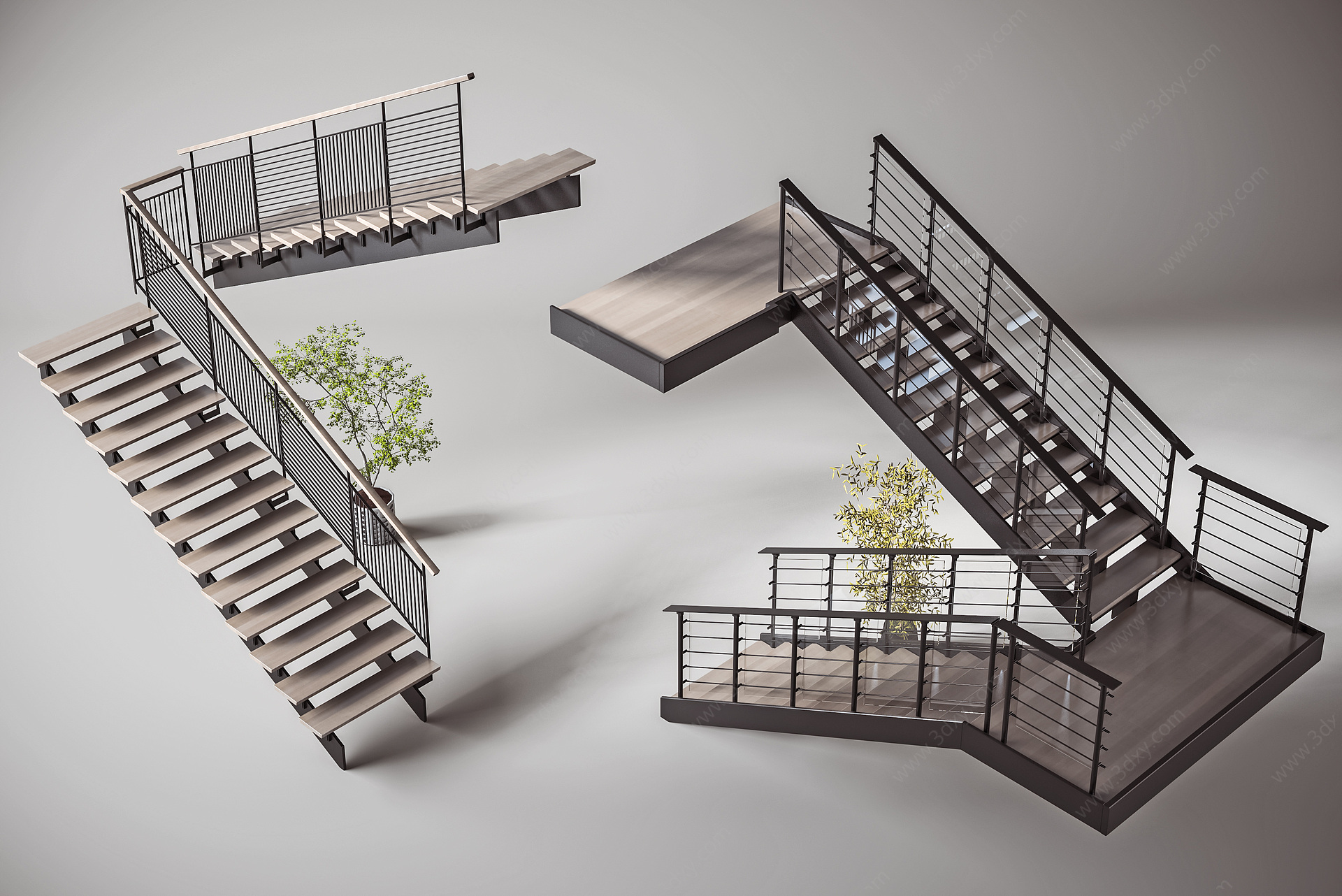 现代扶手楼梯组合3D模型