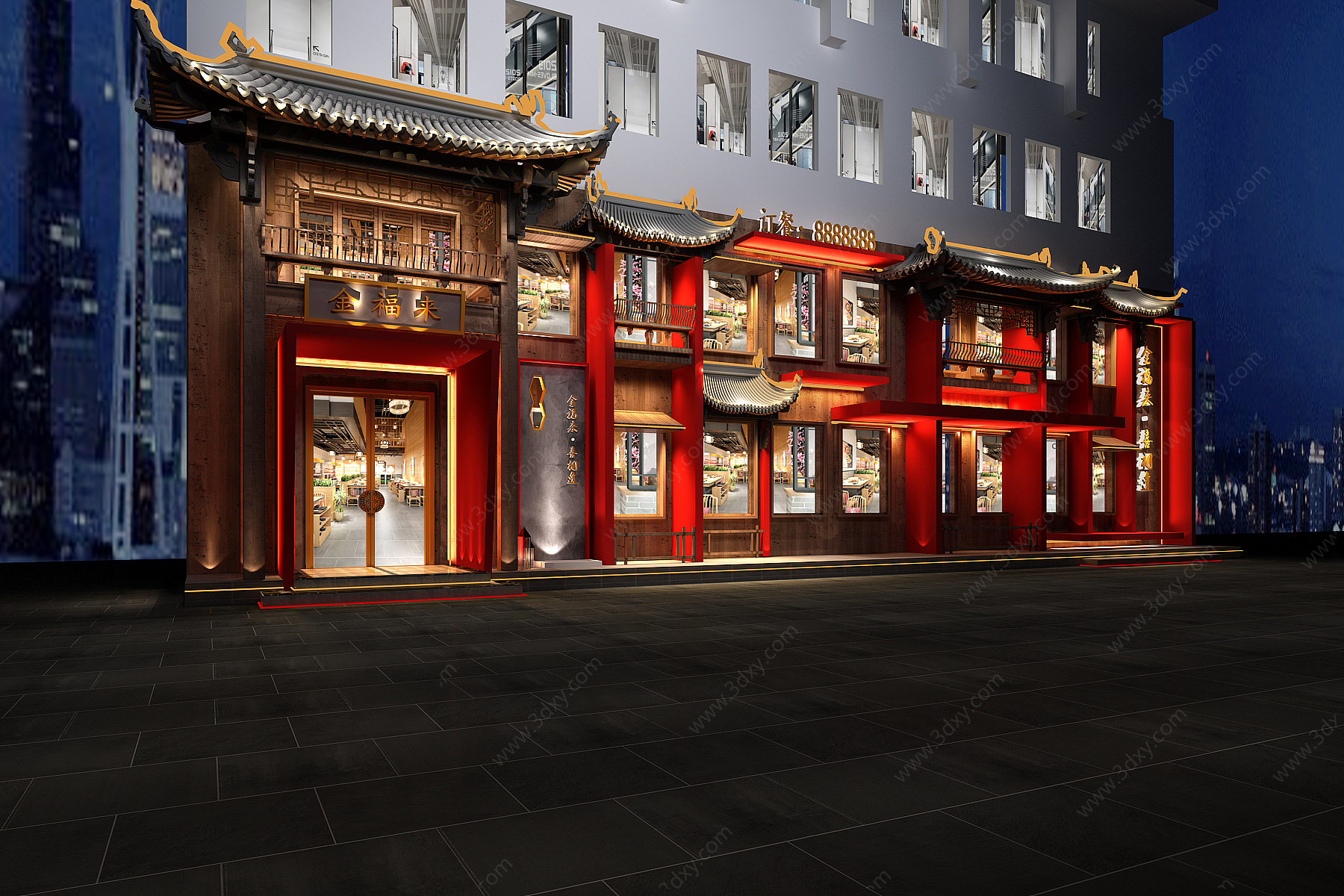 中式酒店门头3D模型