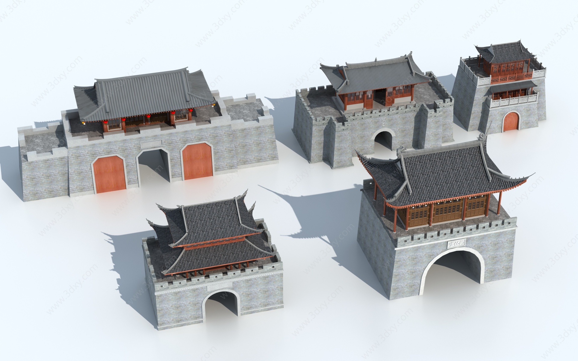 传统中式古城楼古建城门3D模型