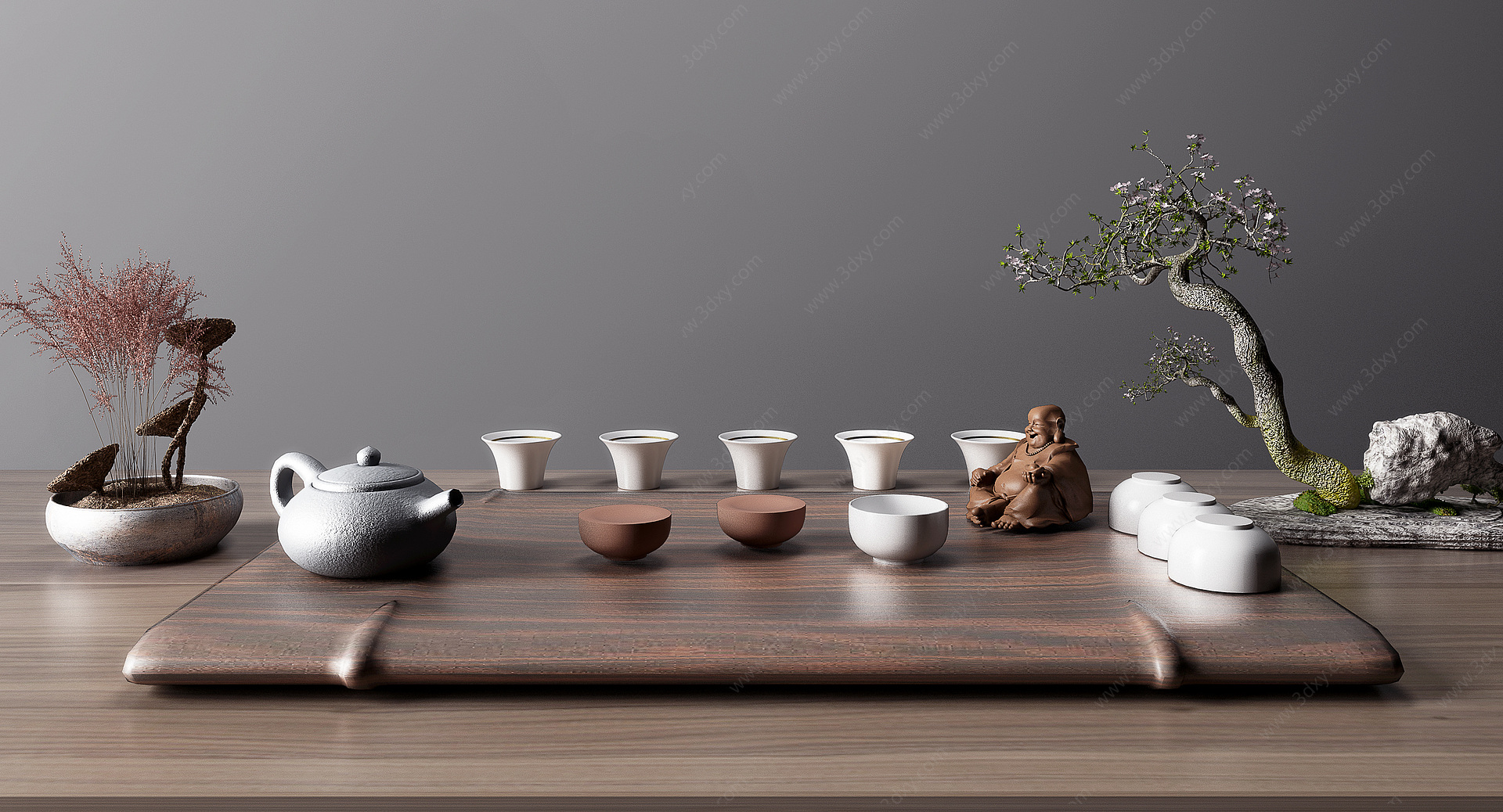 新中式茶具摆件组合3D模型