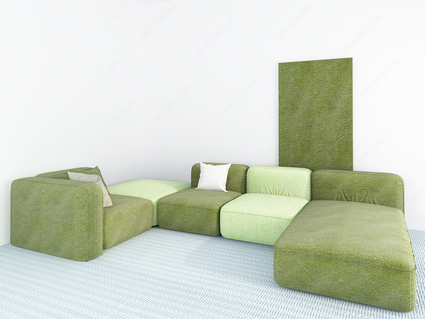 现代绿色多人沙发3D模型