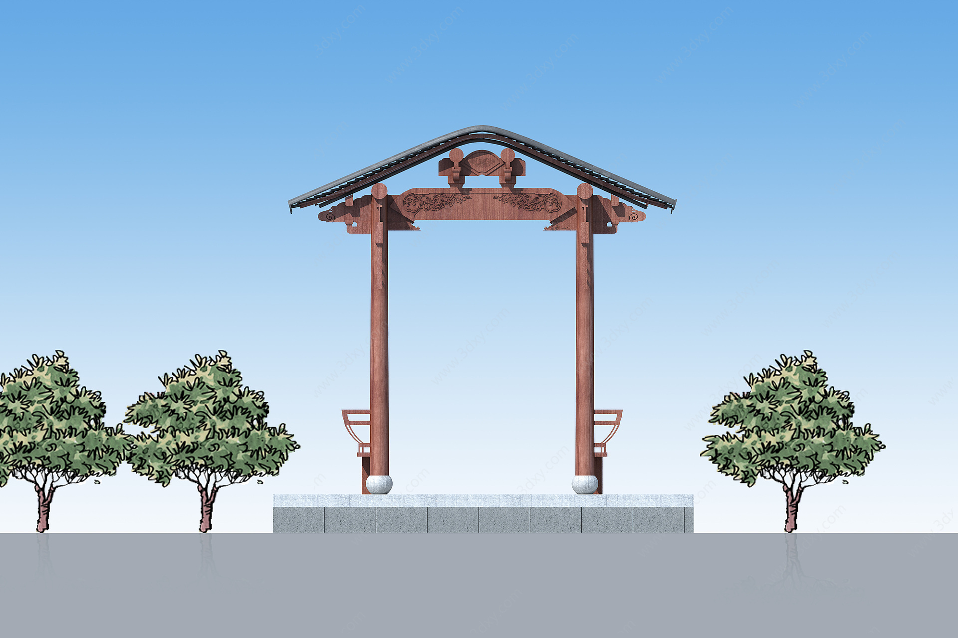 中式古建走廊雕花3D模型