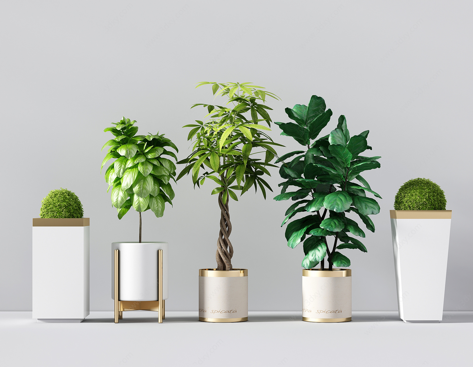 现代植物盆栽金属落地花器3D模型