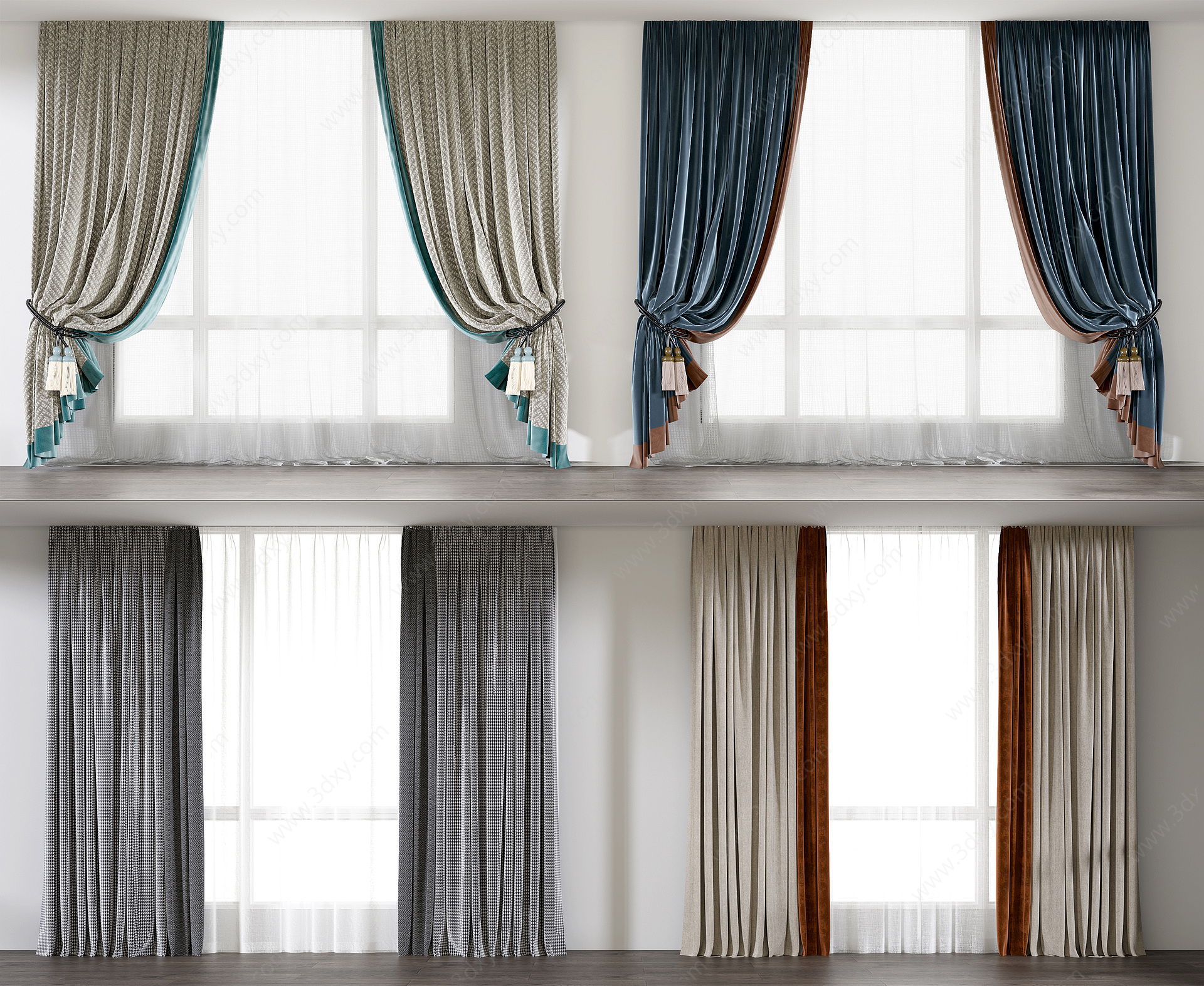 现代窗帘组合窗帘丝绸窗帘3D模型