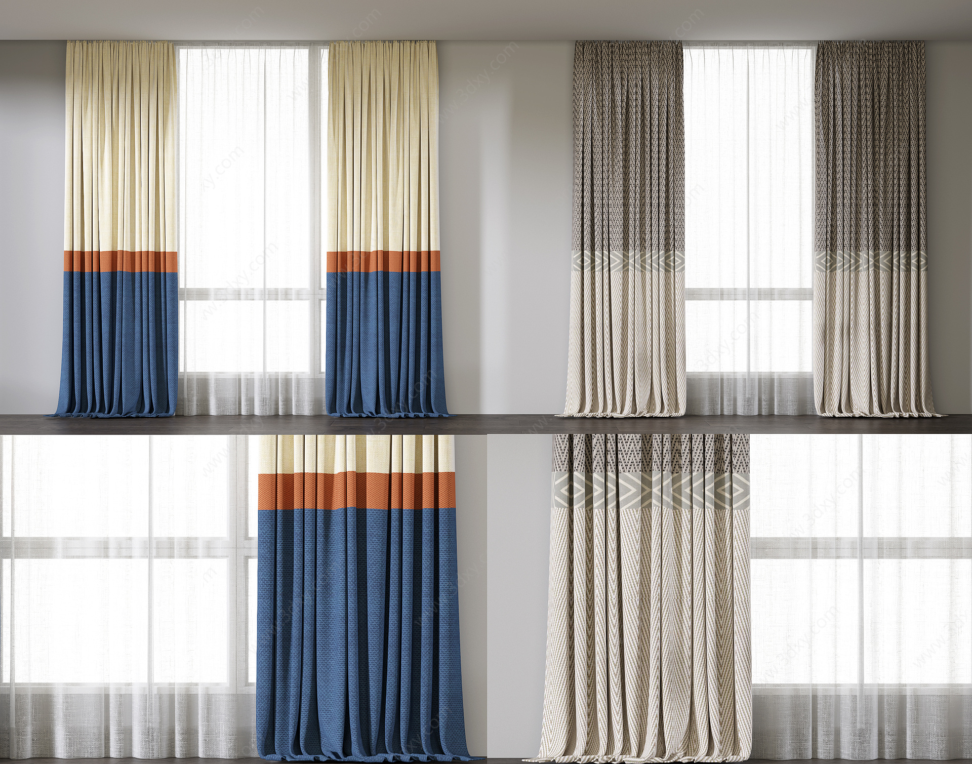 现代窗帘组合窗帘丝绸窗帘3D模型