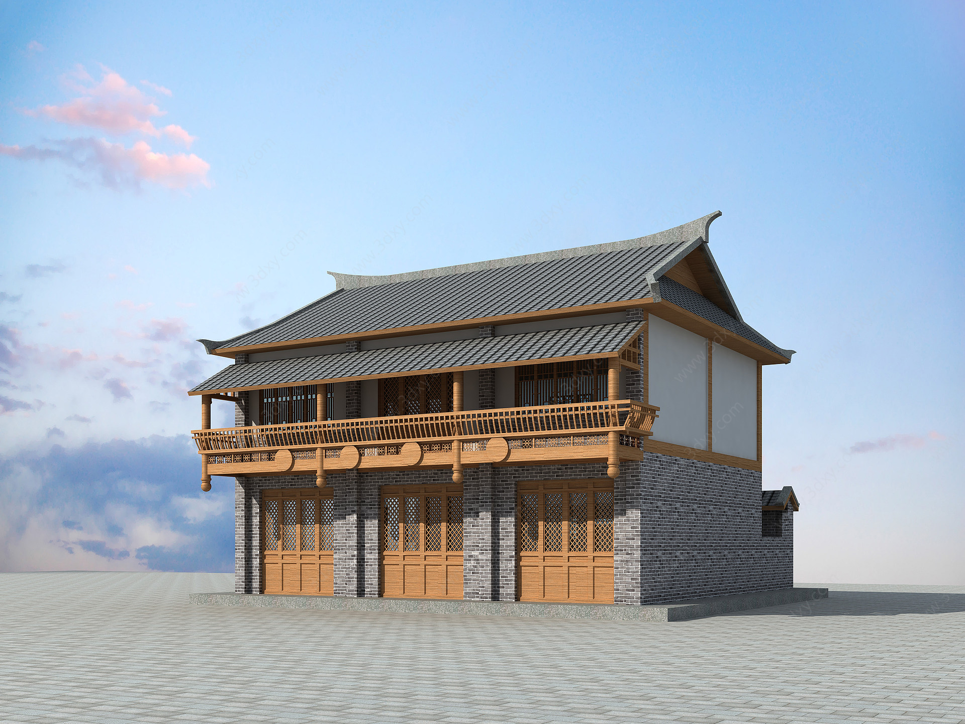 新中式别墅徽派建筑3D模型