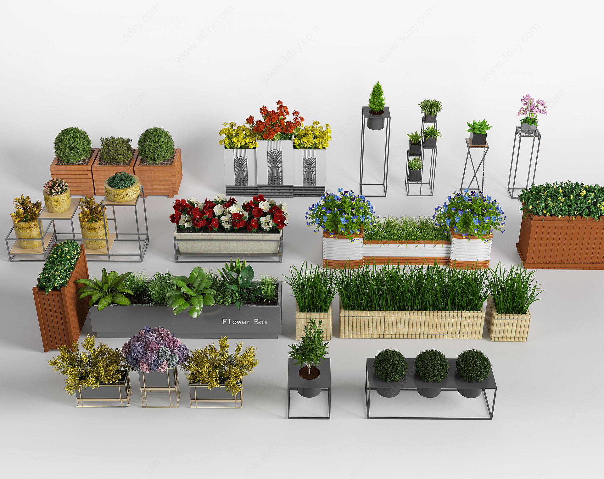户外绿植盆栽花箱花坛3D模型