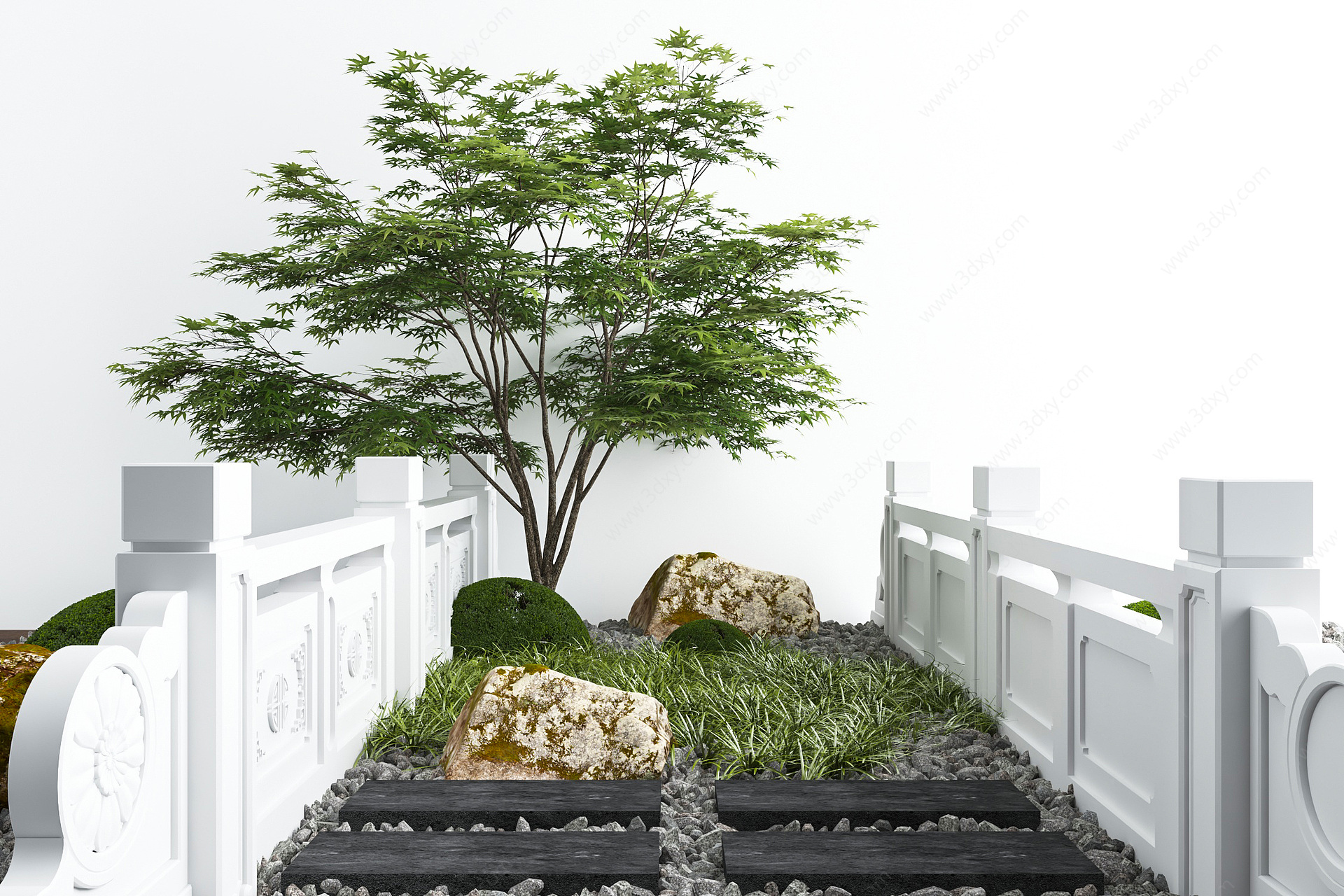 现代绿植盆栽景观石3D模型