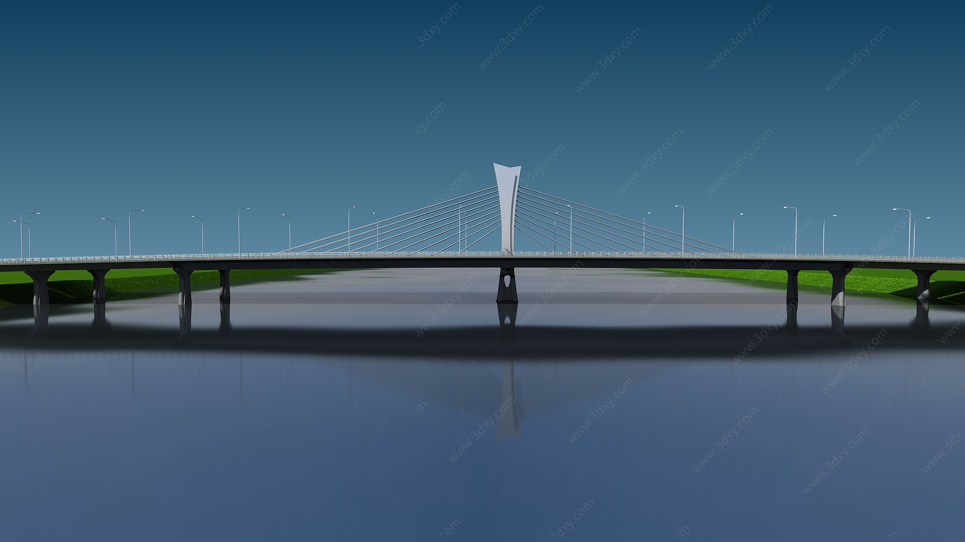 现代金属水泥桥梁3D模型