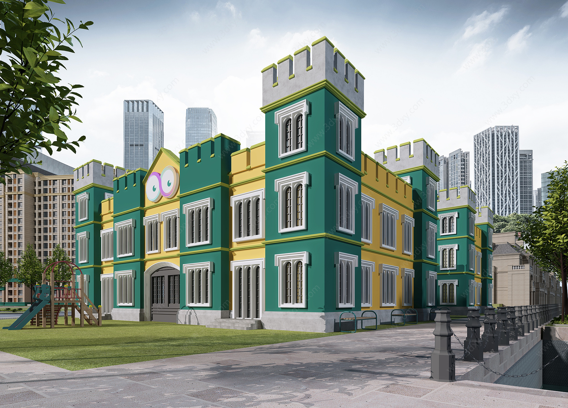 北欧幼儿园外观建筑3D模型