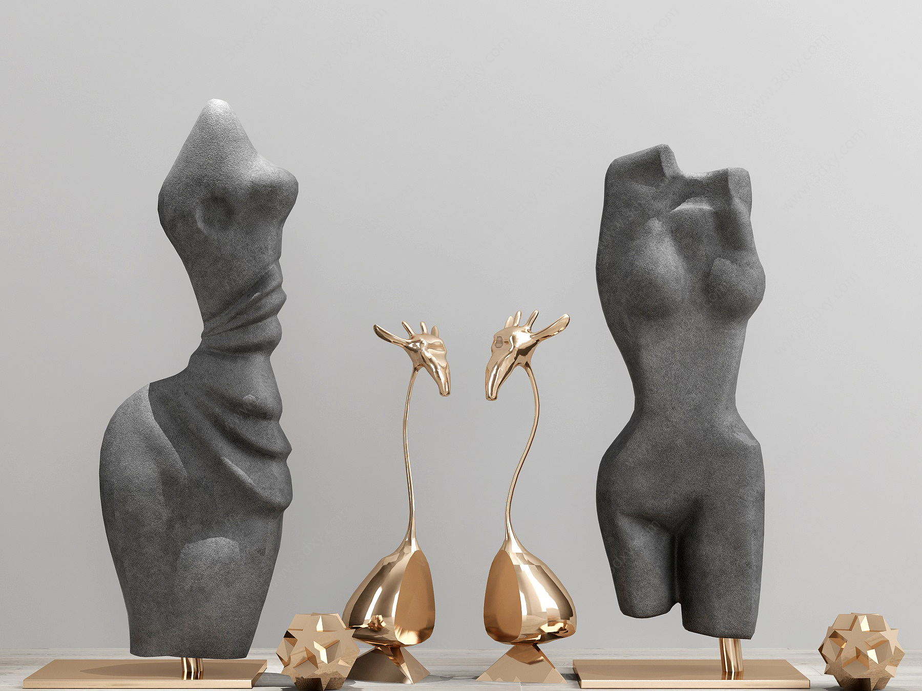现代金属石头雕塑摆件3D模型