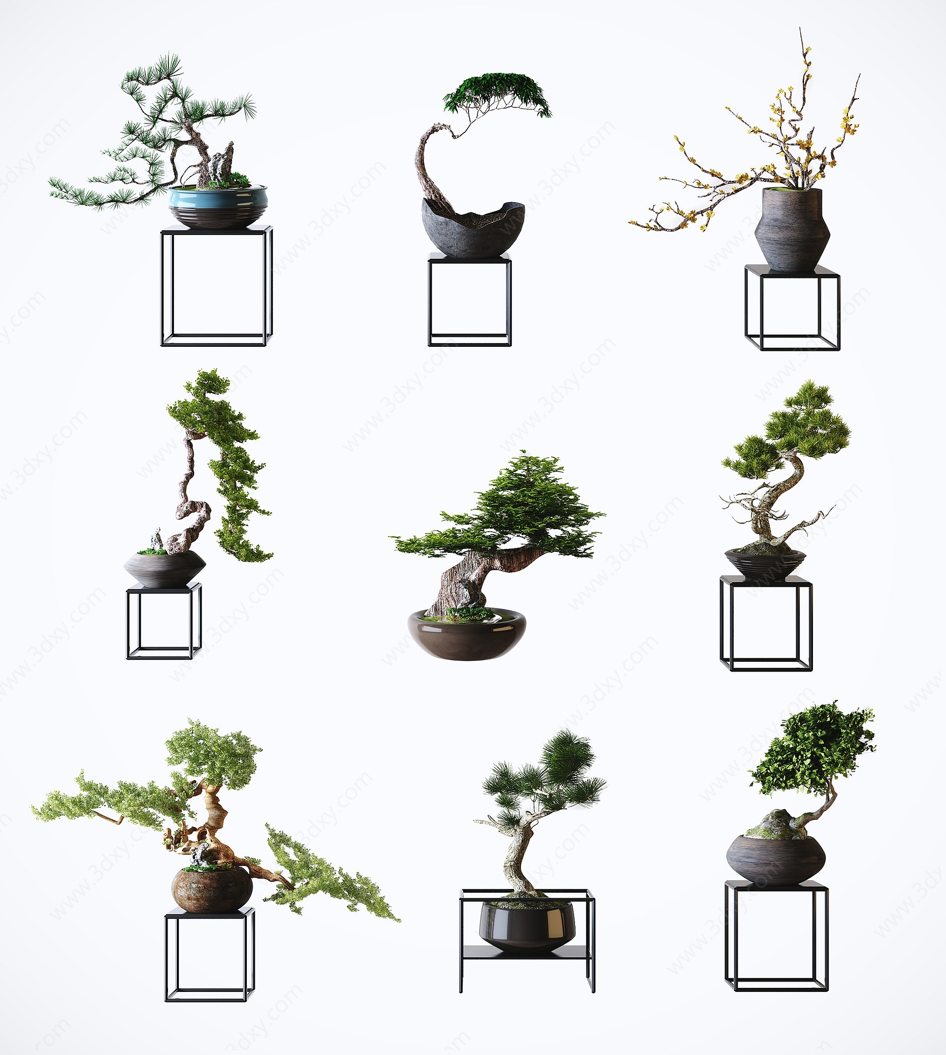 新中式风格植物盆栽3D模型