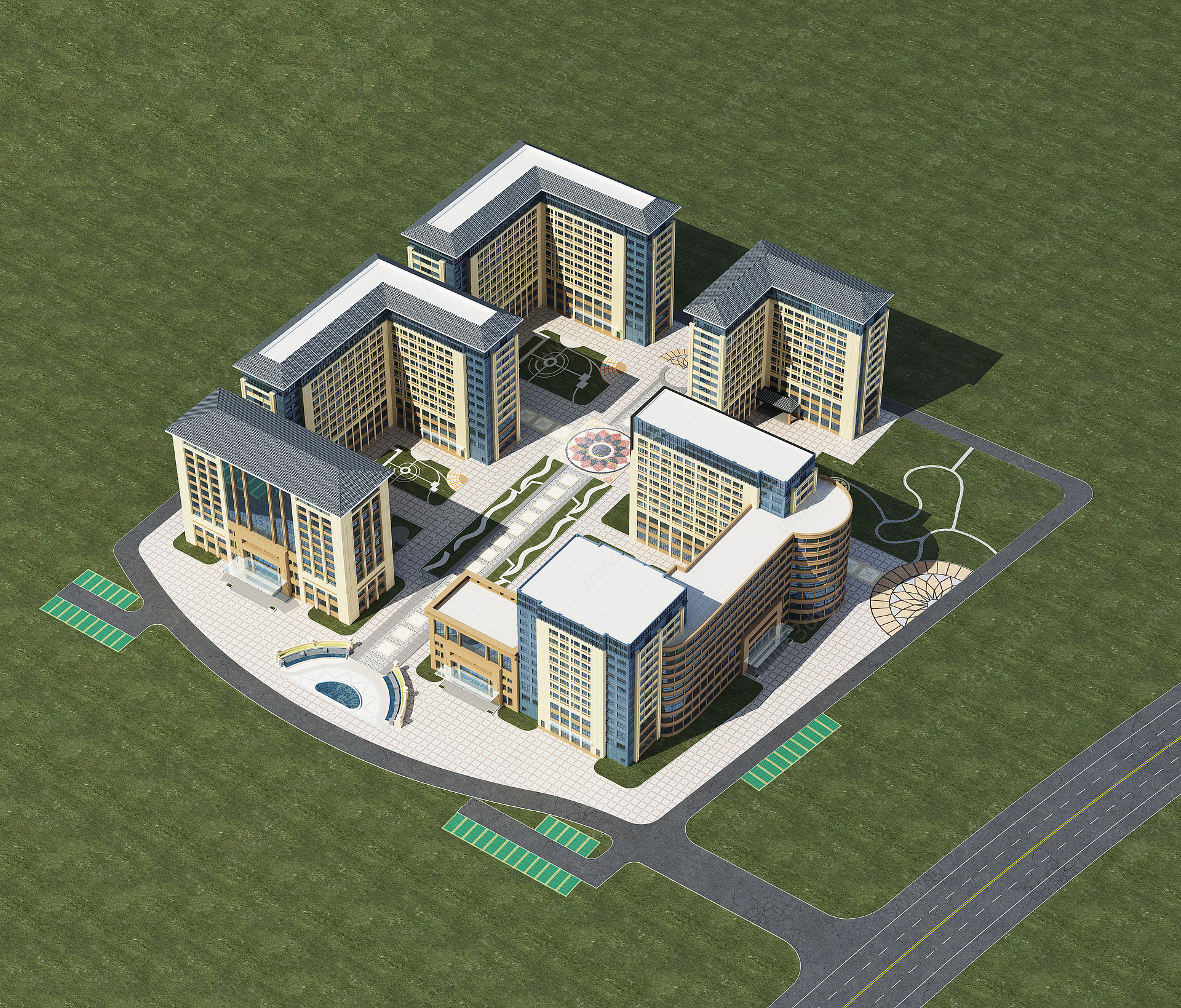 现代公寓鸟瞰图3D模型
