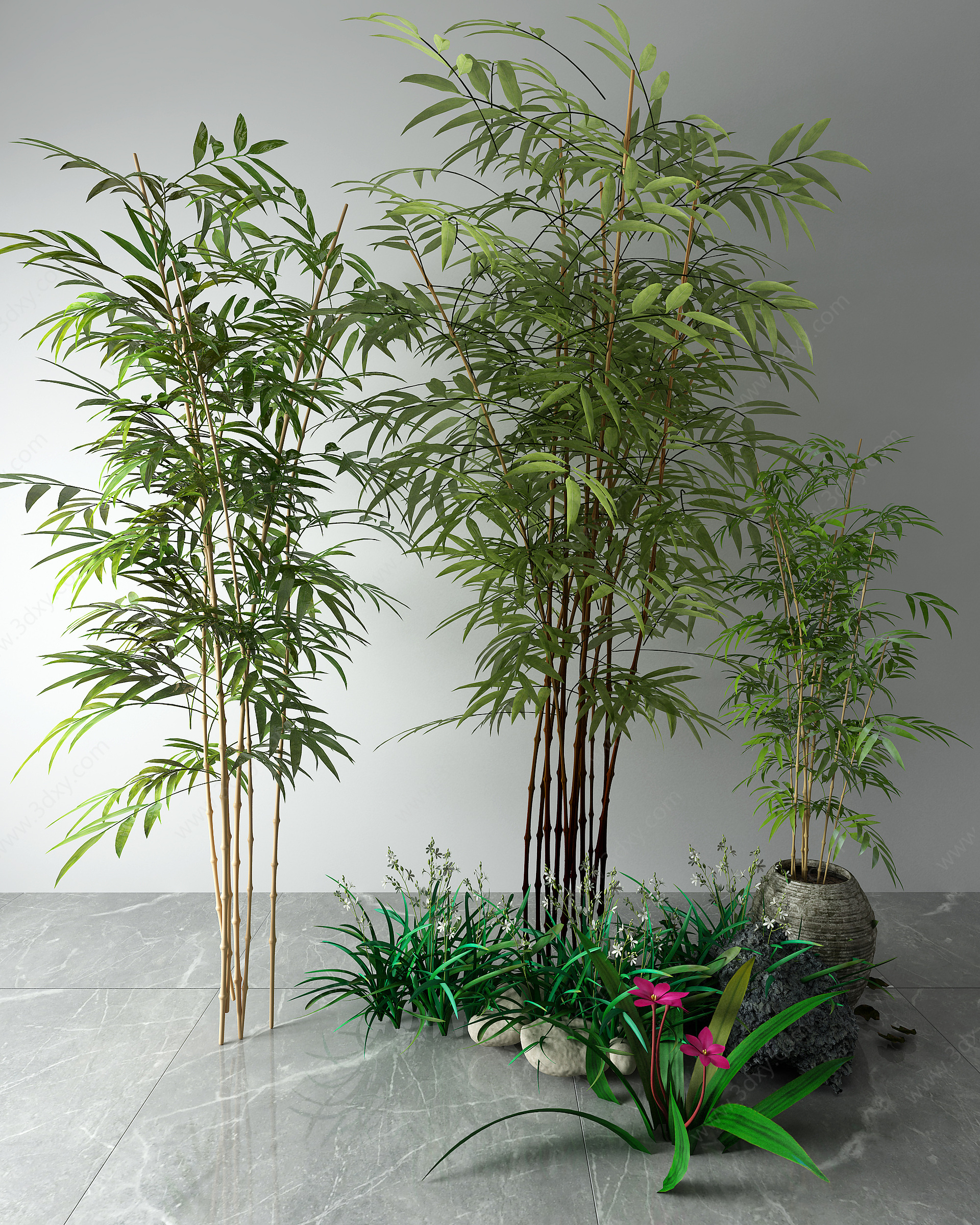 新中式风格植物盆栽竹子草3D模型