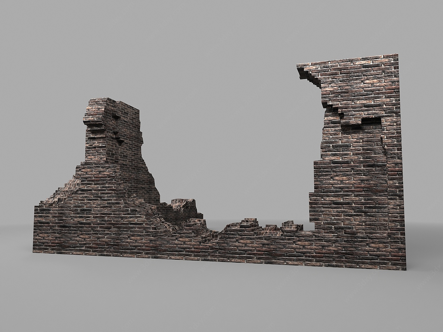 景观小品残破砖墙青苔烂墙3D模型