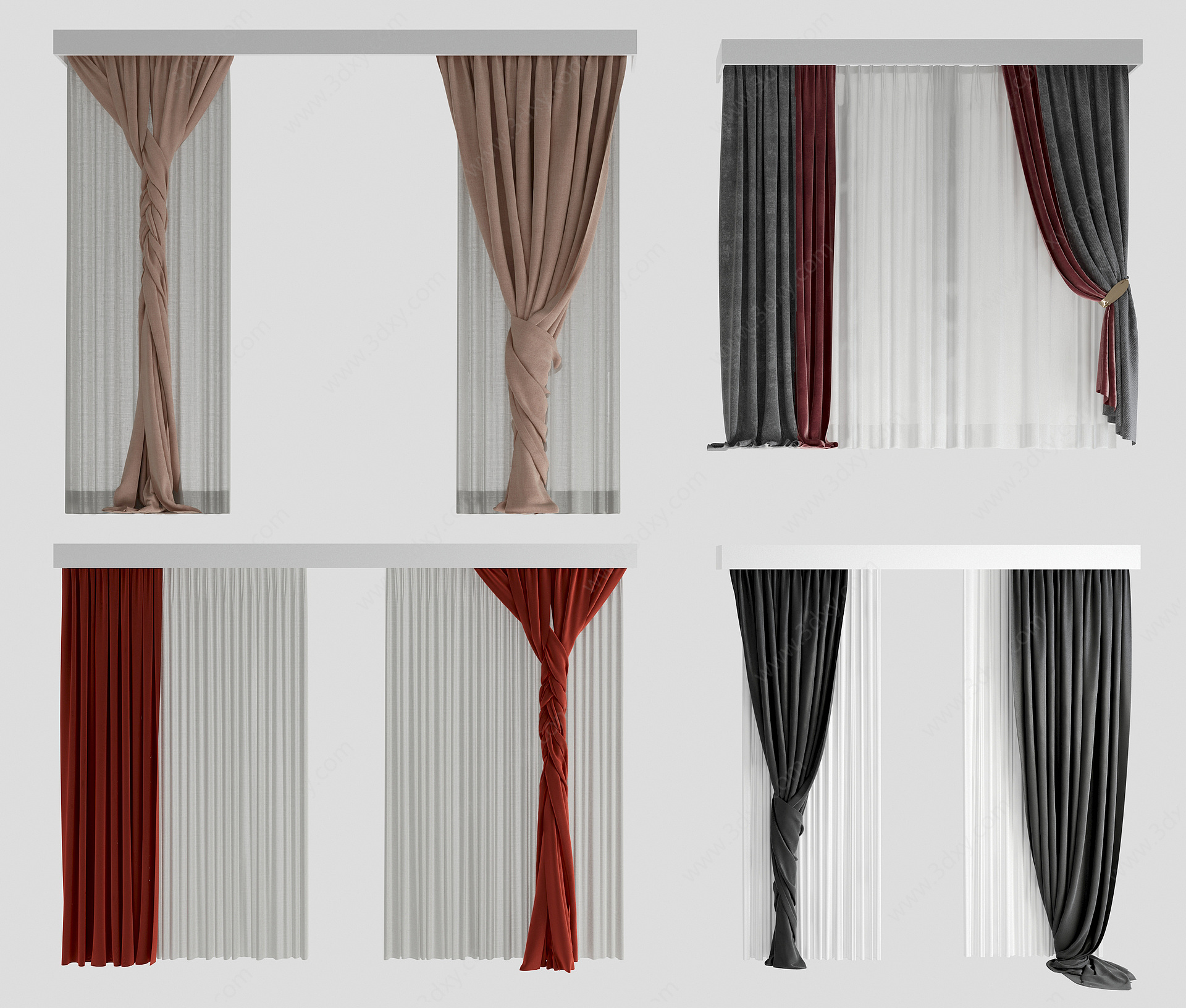 现代风格窗帘窗纱3D模型