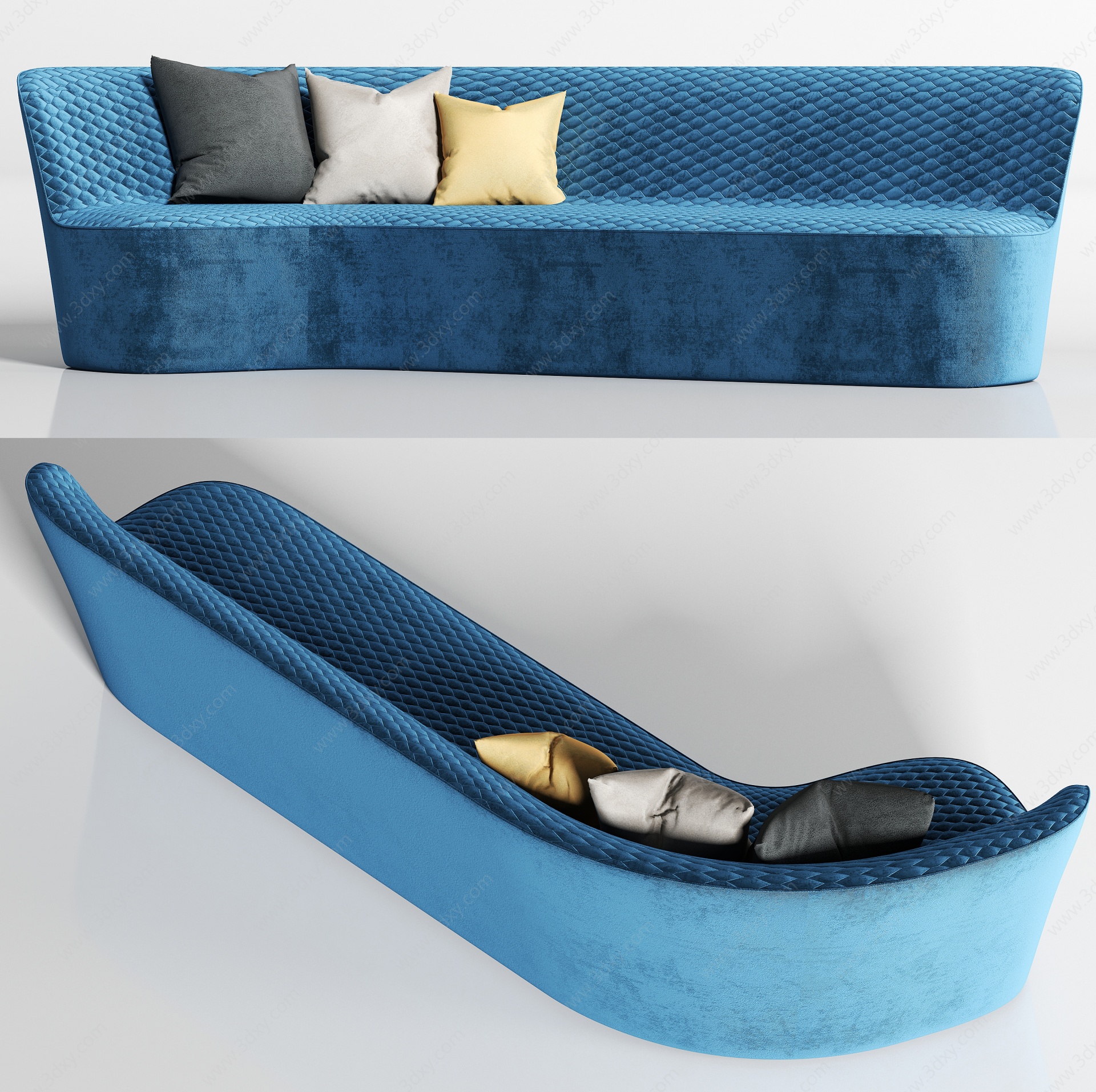 现代弧形绒布多人沙发3D模型