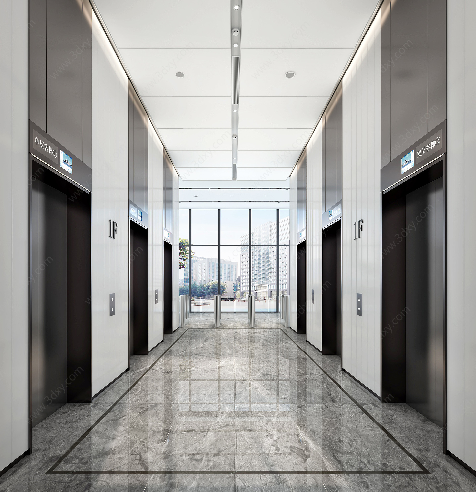 现代电梯过道办公电梯厅3D模型