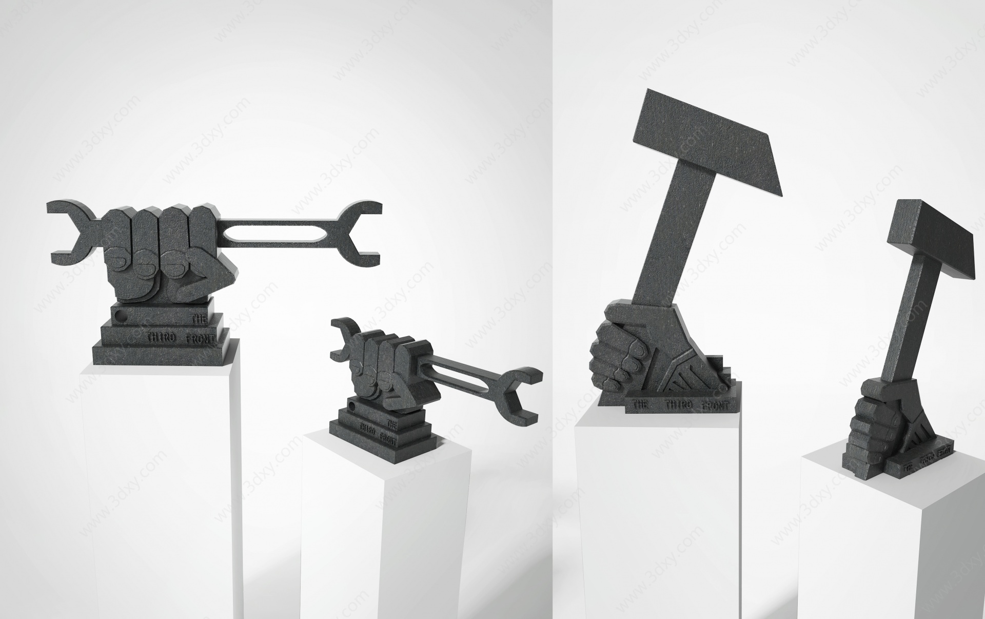 现代抽象雕塑锤子扳手3D模型