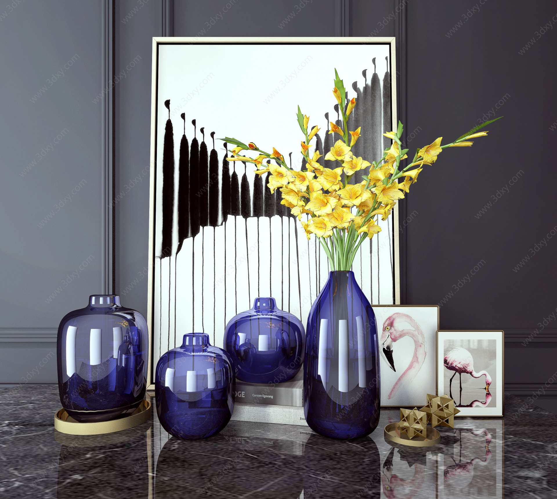 现代玻璃花瓶装饰画摆件3D模型