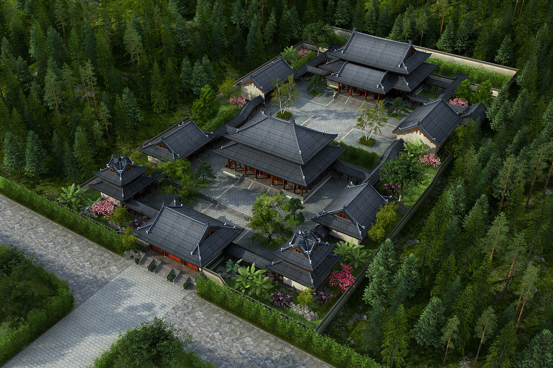 中式古建筑寺庙园林景观3D模型