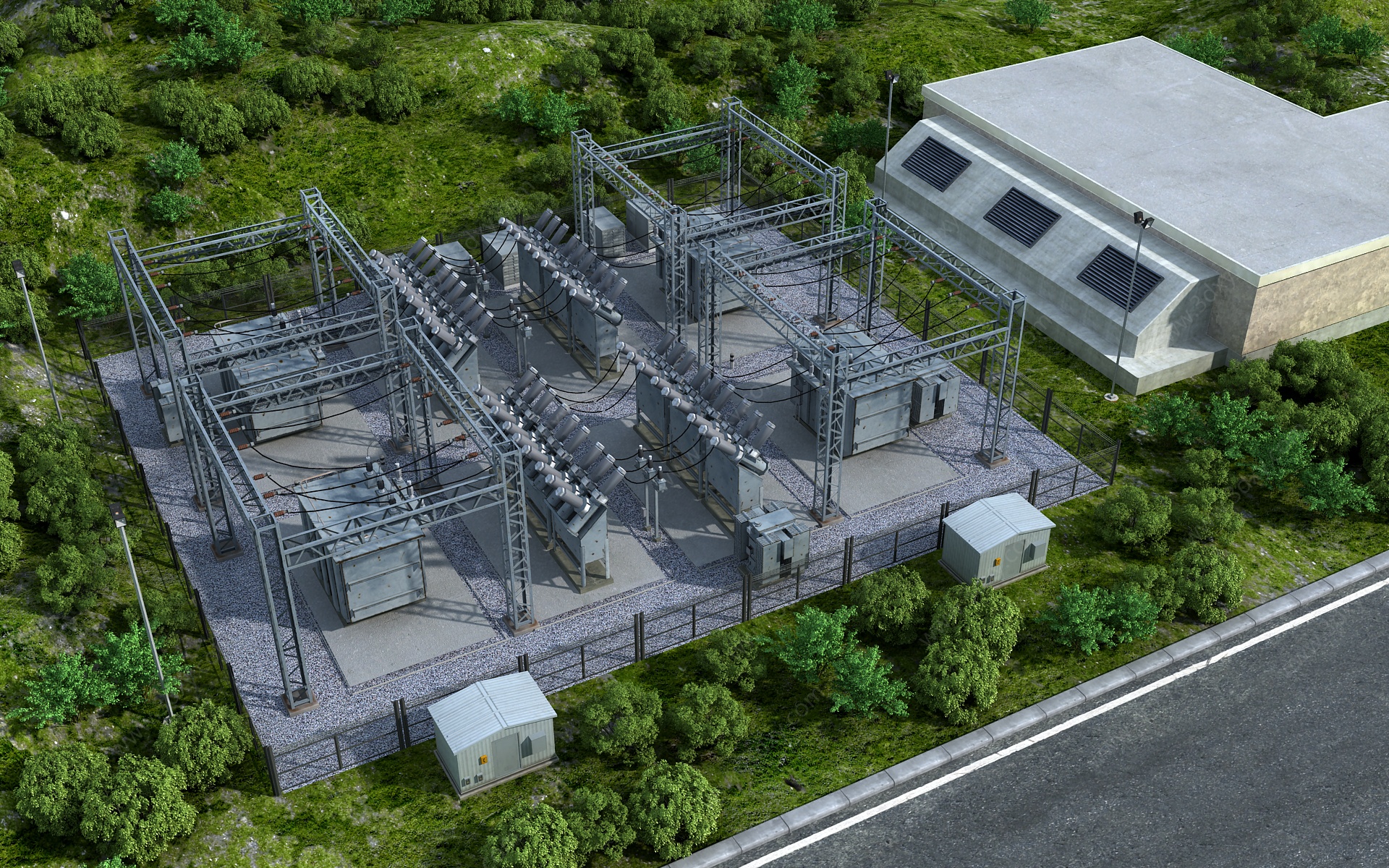 现代变电站发电站配电房3D模型
