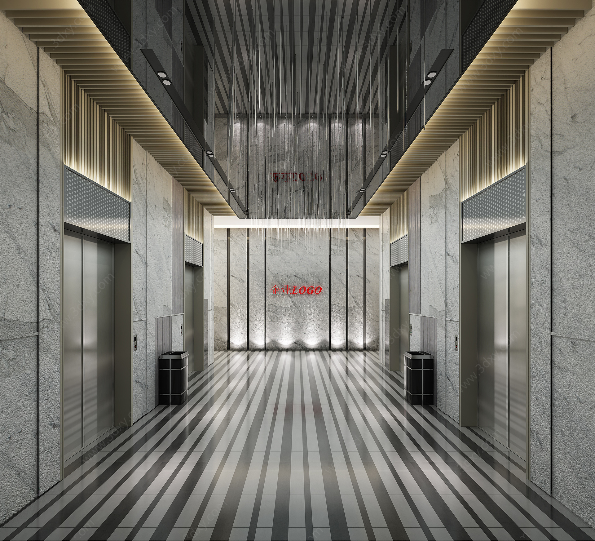 现代电梯间电梯厅3D模型