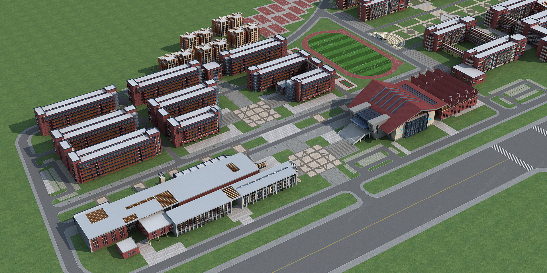 现代学校建筑大学城教学楼3D模型