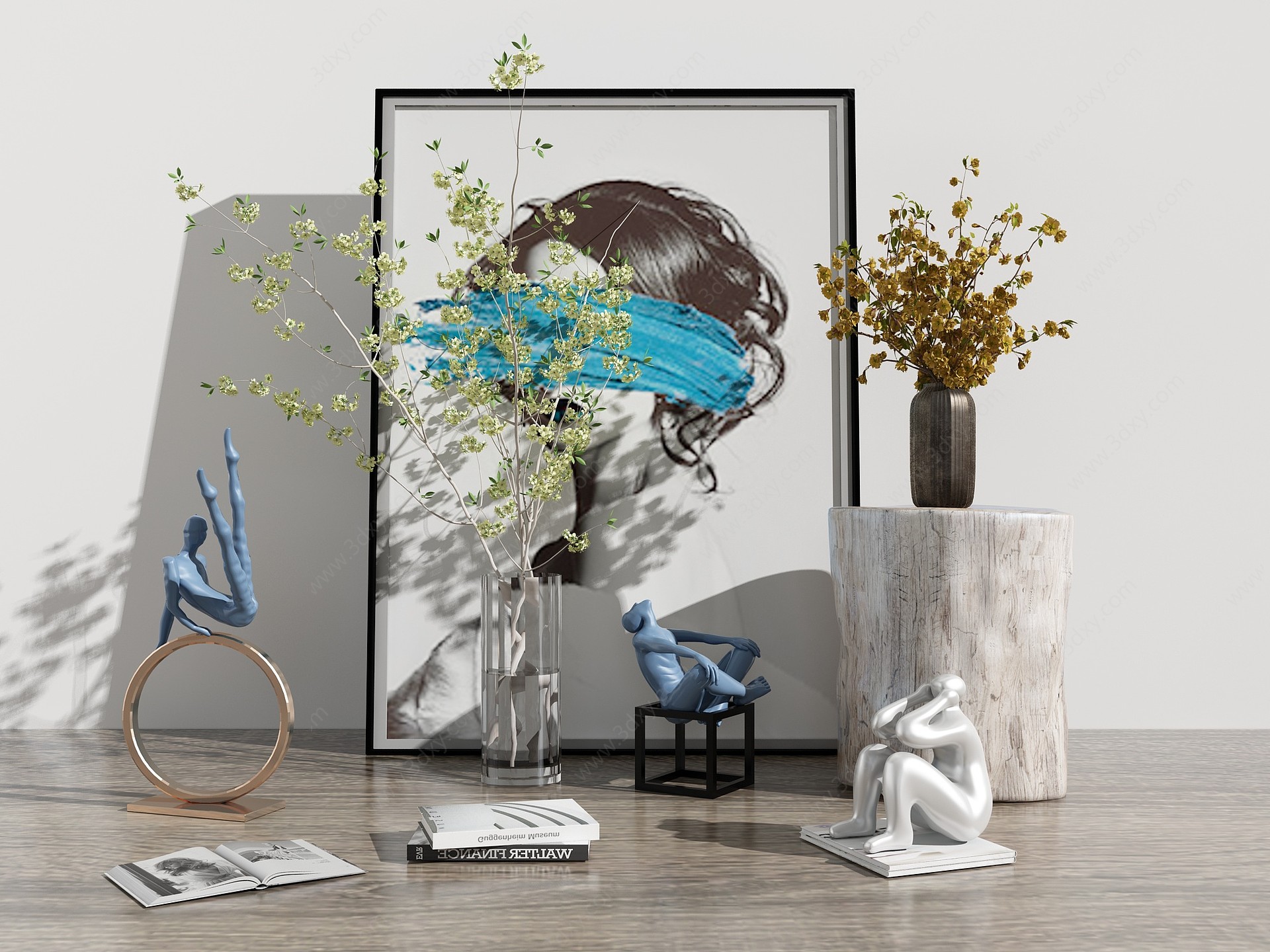 现代花瓶花卉雕塑人物组合3D模型